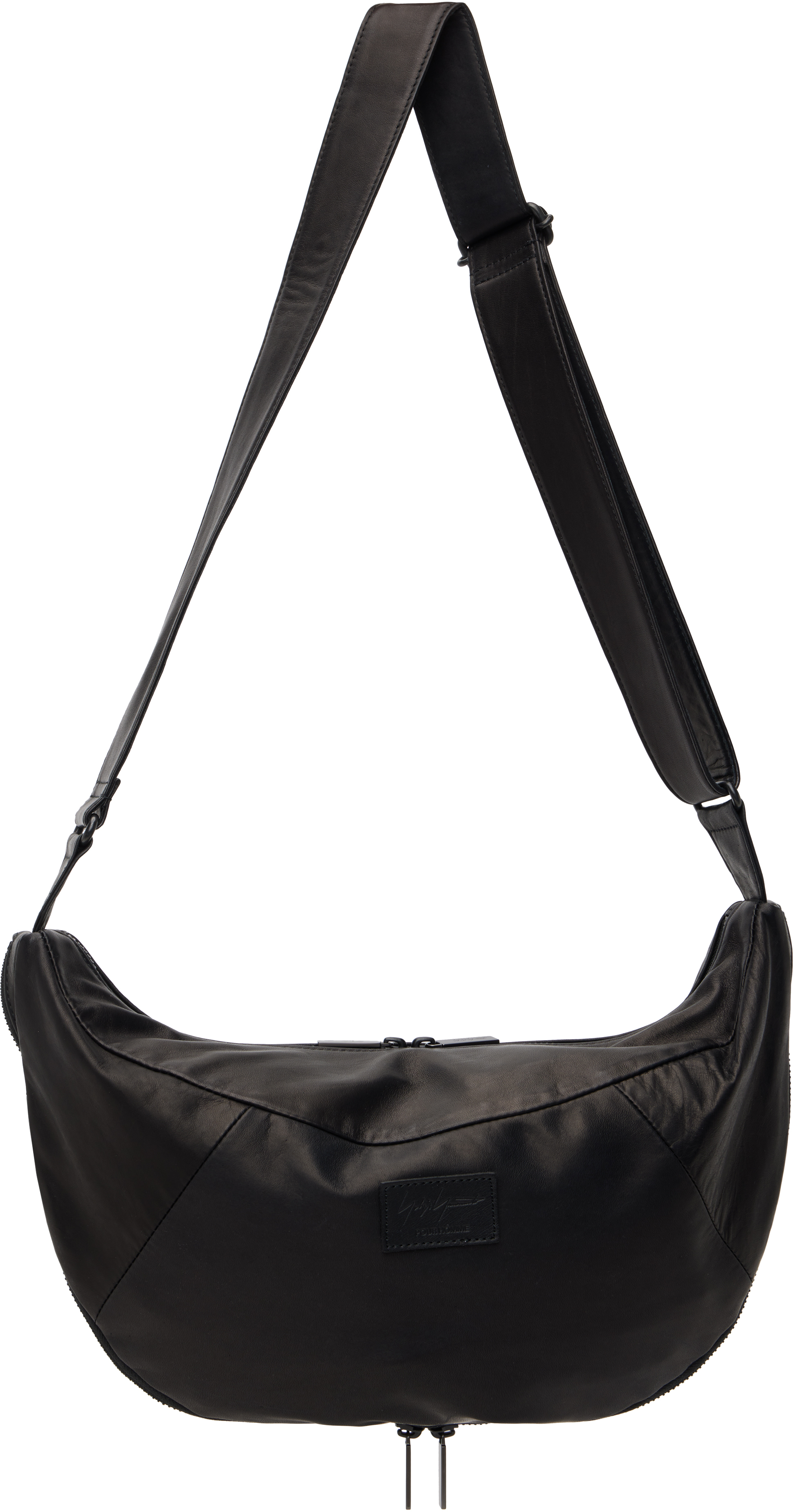 Black Scratch Horse Leather Half Moon Shoulder Bag