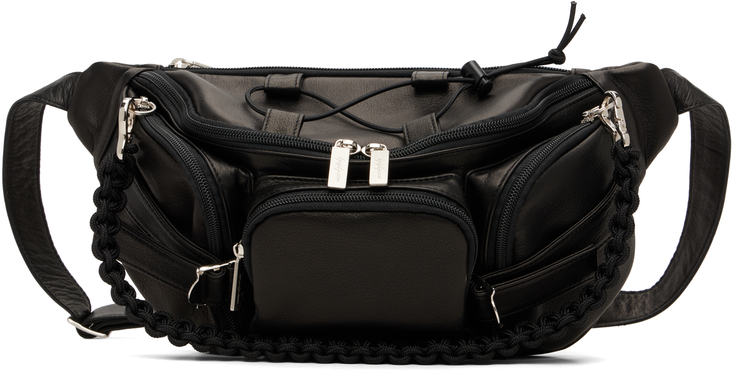 Yohji Yamamoto COW LEATHER ショルダーバッグ YOHJI YAMAMOTO: Black Soft Oil Cow Leather Belt Bag | SSENSE