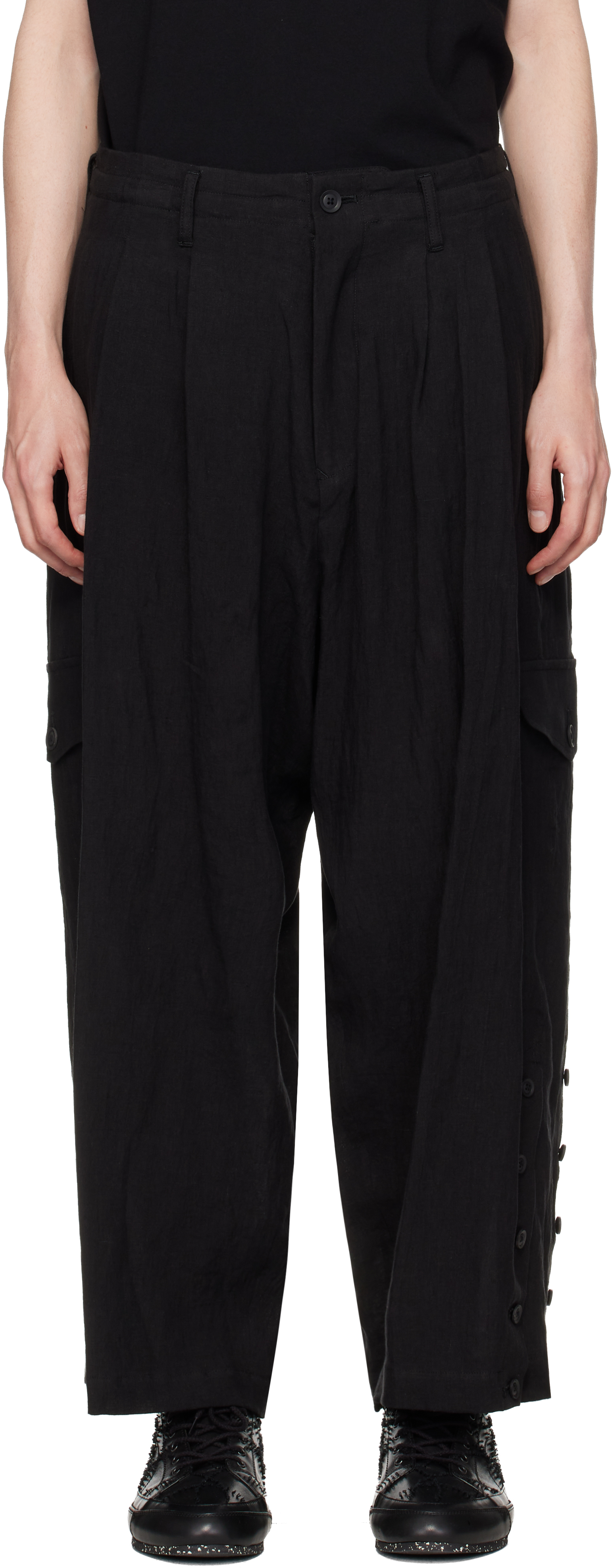 YOHJI YAMAMOTO: ブラック Adjustable Hem カーゴパンツ | SSENSE 日本