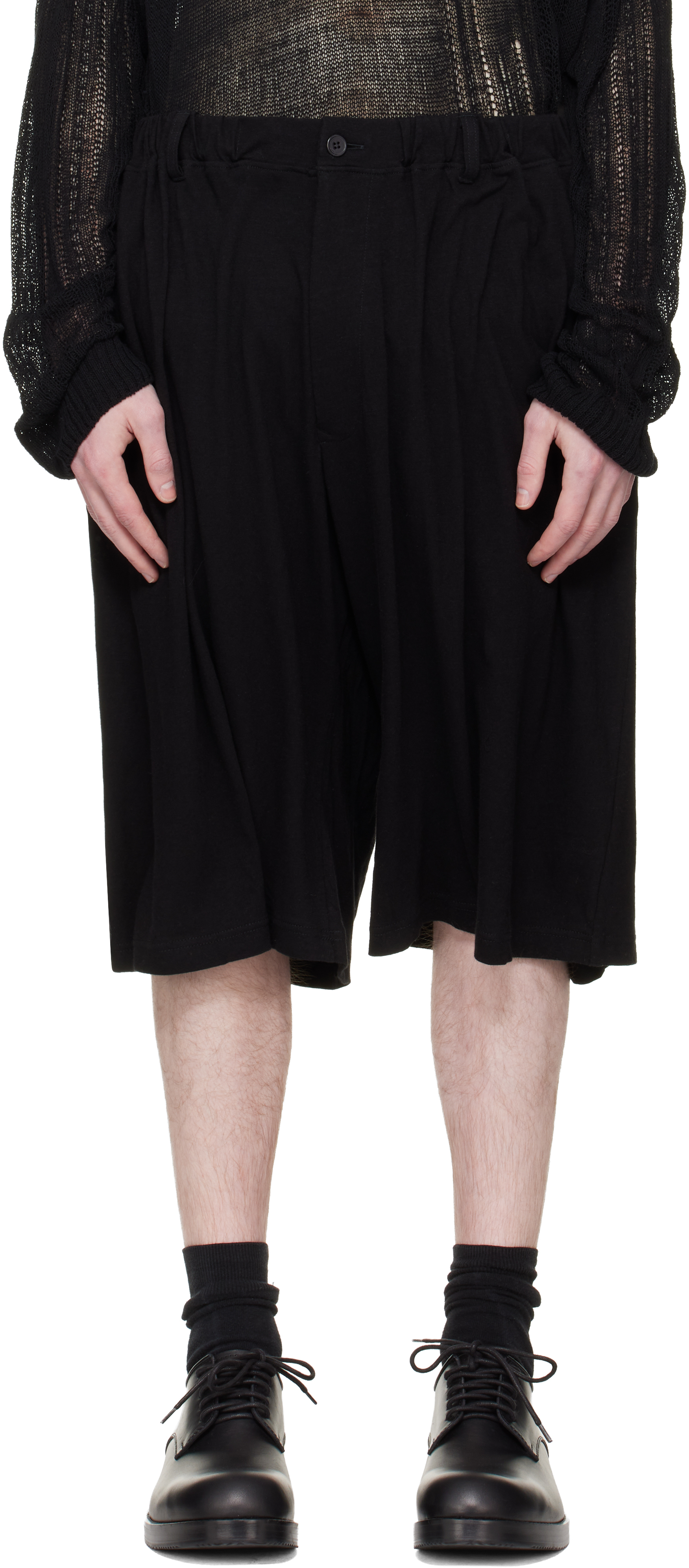 YOHJI YAMAMOTO: Black Cotton & Linen Jersey Shorts | SSENSE