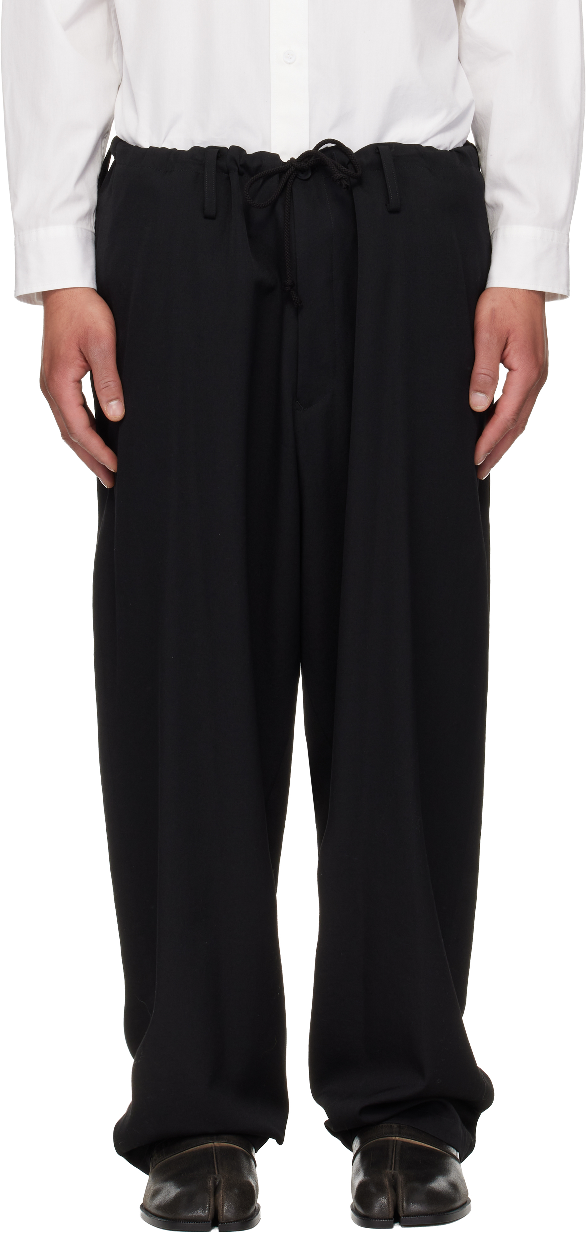 YOHJI YAMAMOTO: Black New Standard String Trousers | SSENSE