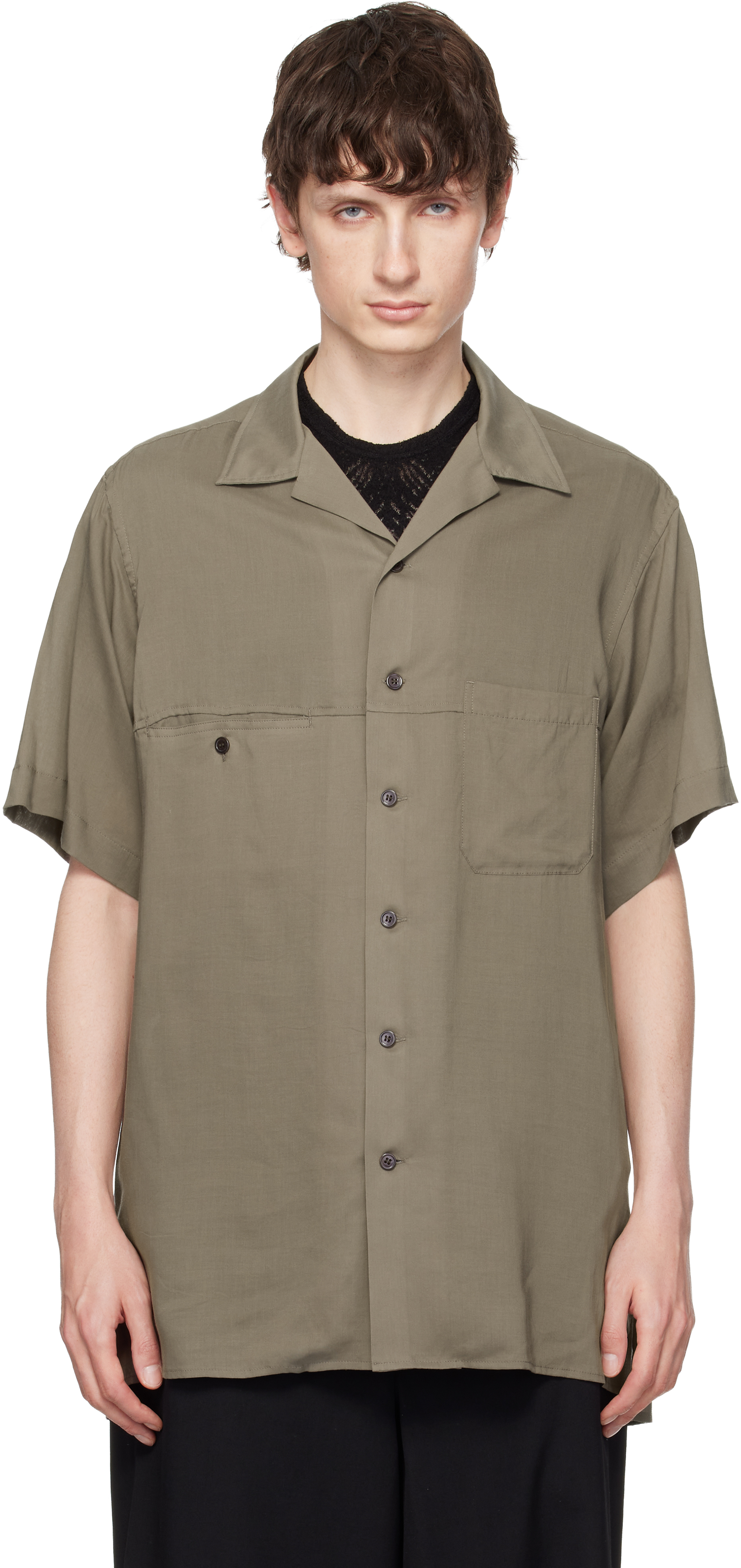 YOHJI YAMAMOTO: ベージュ Cellulose Lawn Panel オープンカラーシャツ