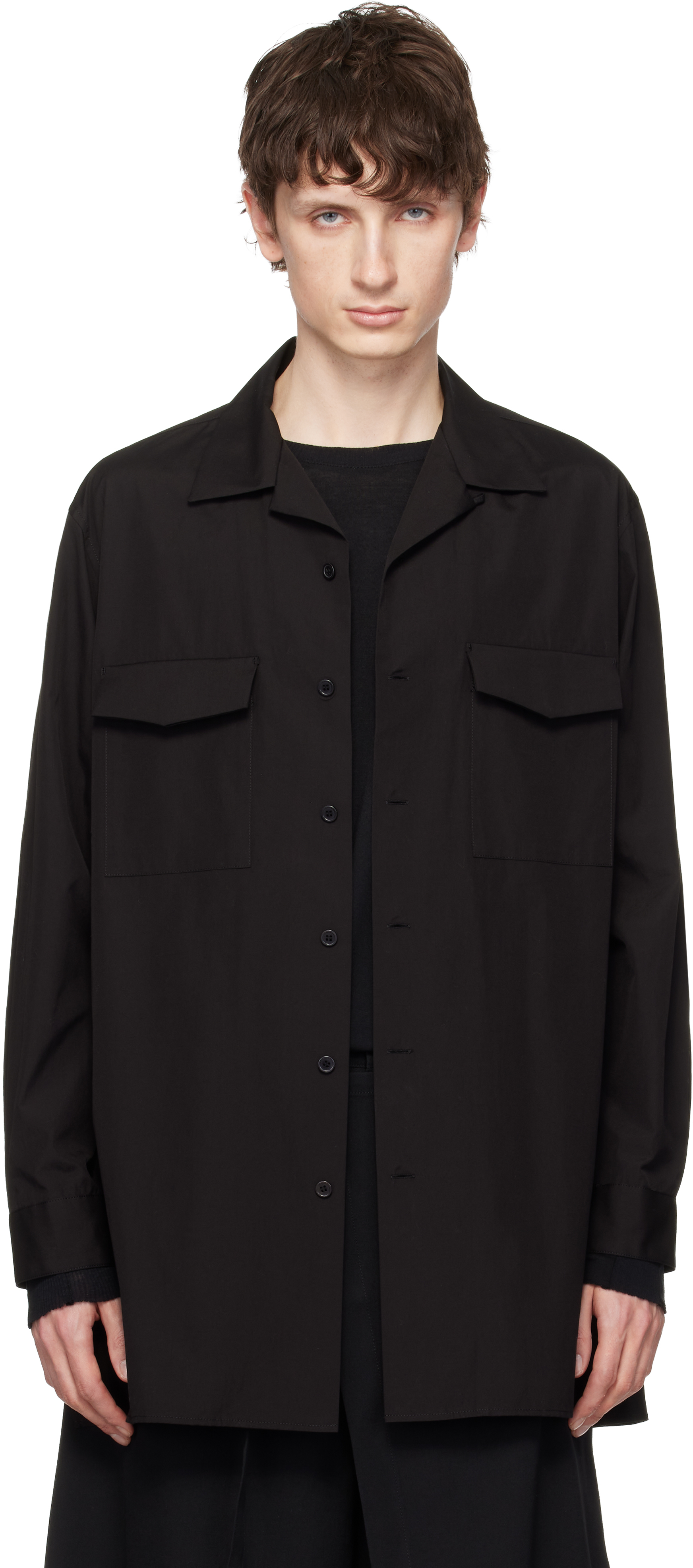 YOHJI YAMAMOTO: ブラック Suit Broad Cdh オープンカラーシャツ