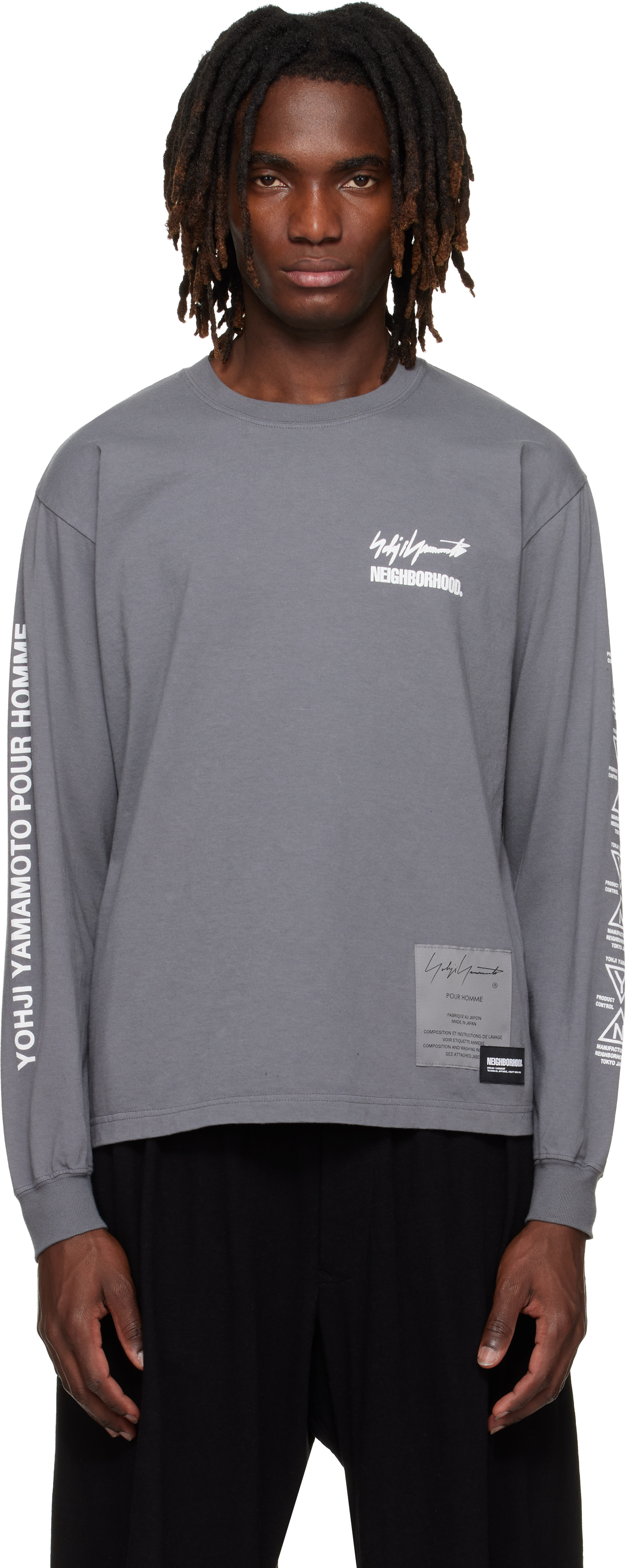 YOHJI YAMAMOTO: グレー NEIGHBORHOODエディション LS Tシャツ YOHJI YAMAMOTO: グレー NEIGHBORHOODエディション LS Tシャツ