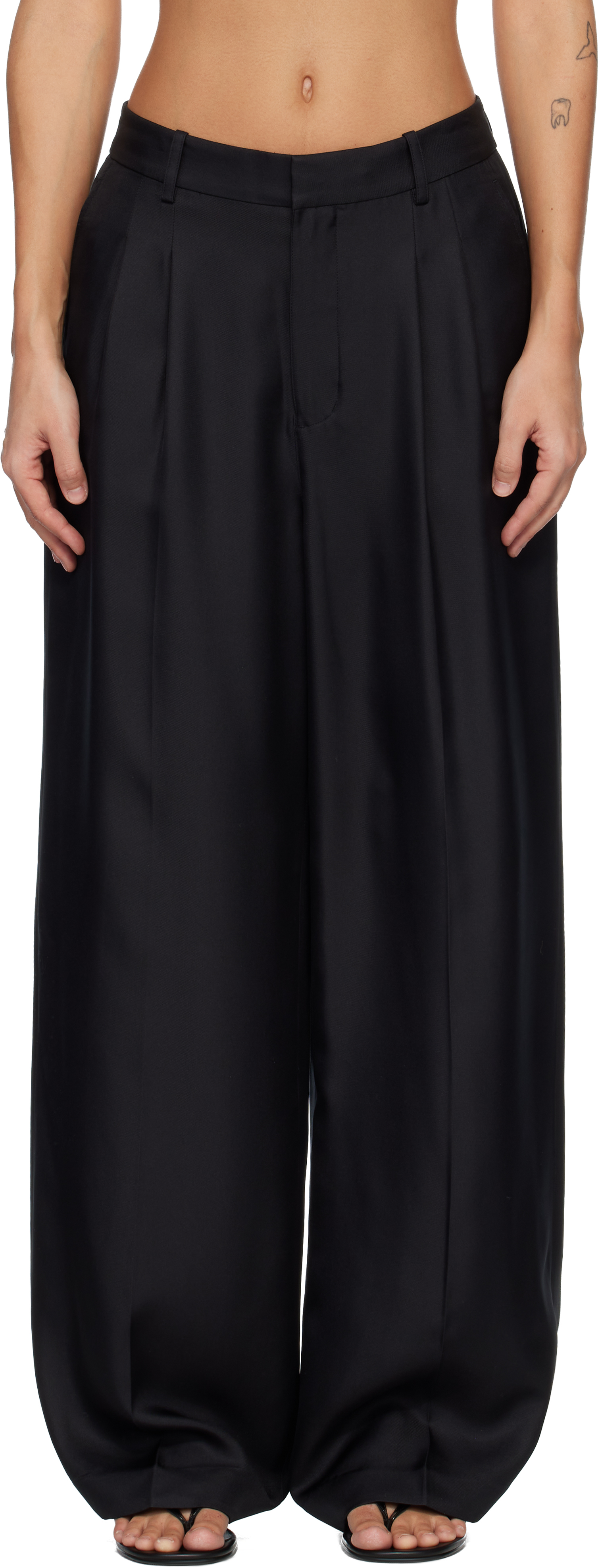 LISA YANG: Black Silk Tailored Wide Leg Trousers | SSENSE UK
