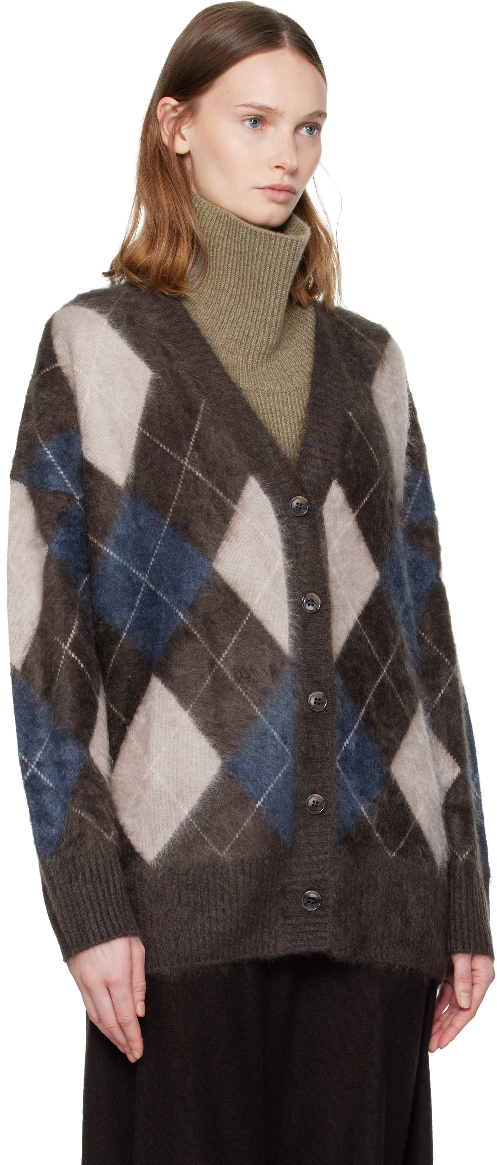Lisa Yang Elaria Cardigan Wood/night Fall/sand/cream Brushed Argyle 0 In Multi