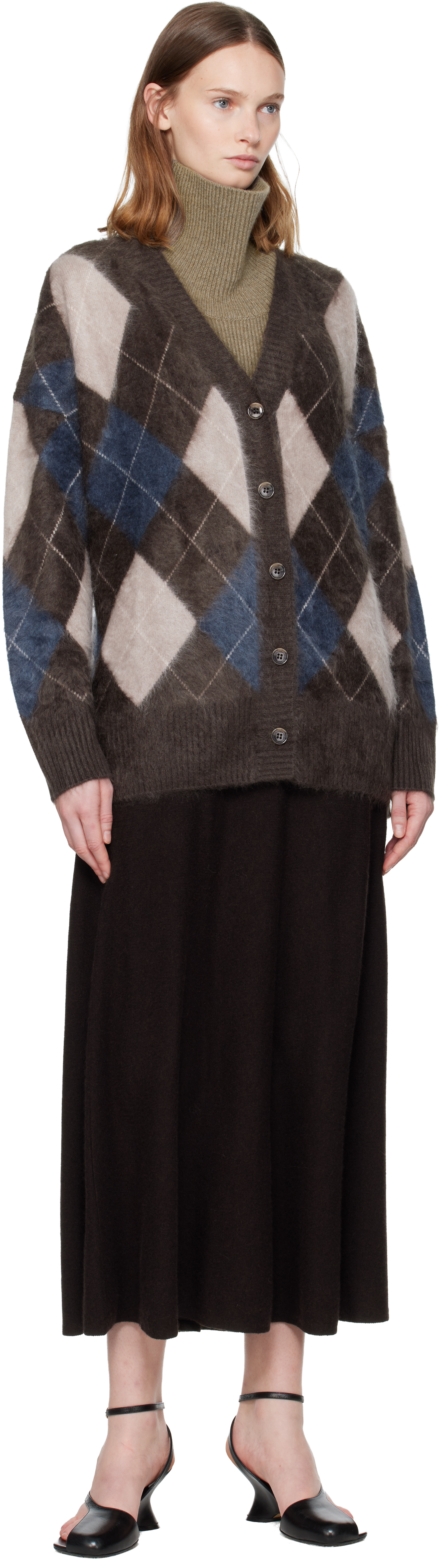 Lisa Yang Elaria Cardigan Wood/night Fall/sand/cream Brushed Argyle 0 In Multi