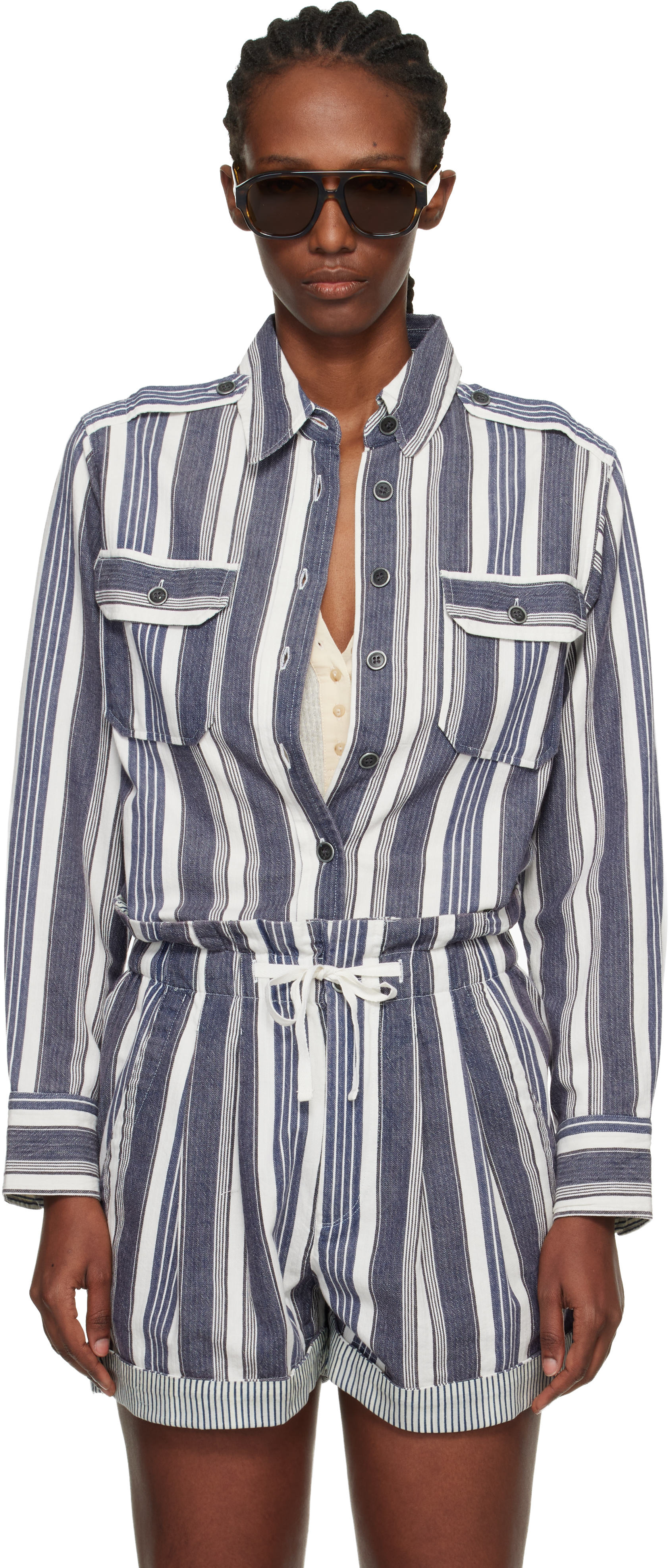 Isabel Marant Etoile: Navy & Off-White Gelva Summer Striped Shirt