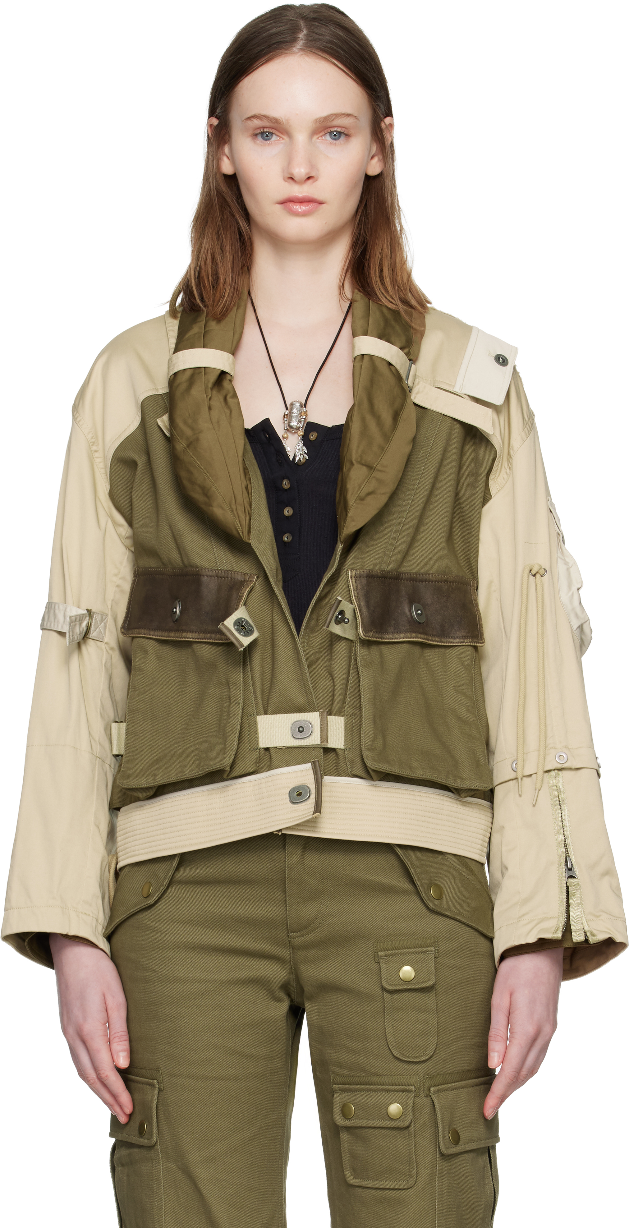 Khaki & Beige Julissa Bomber Jacket