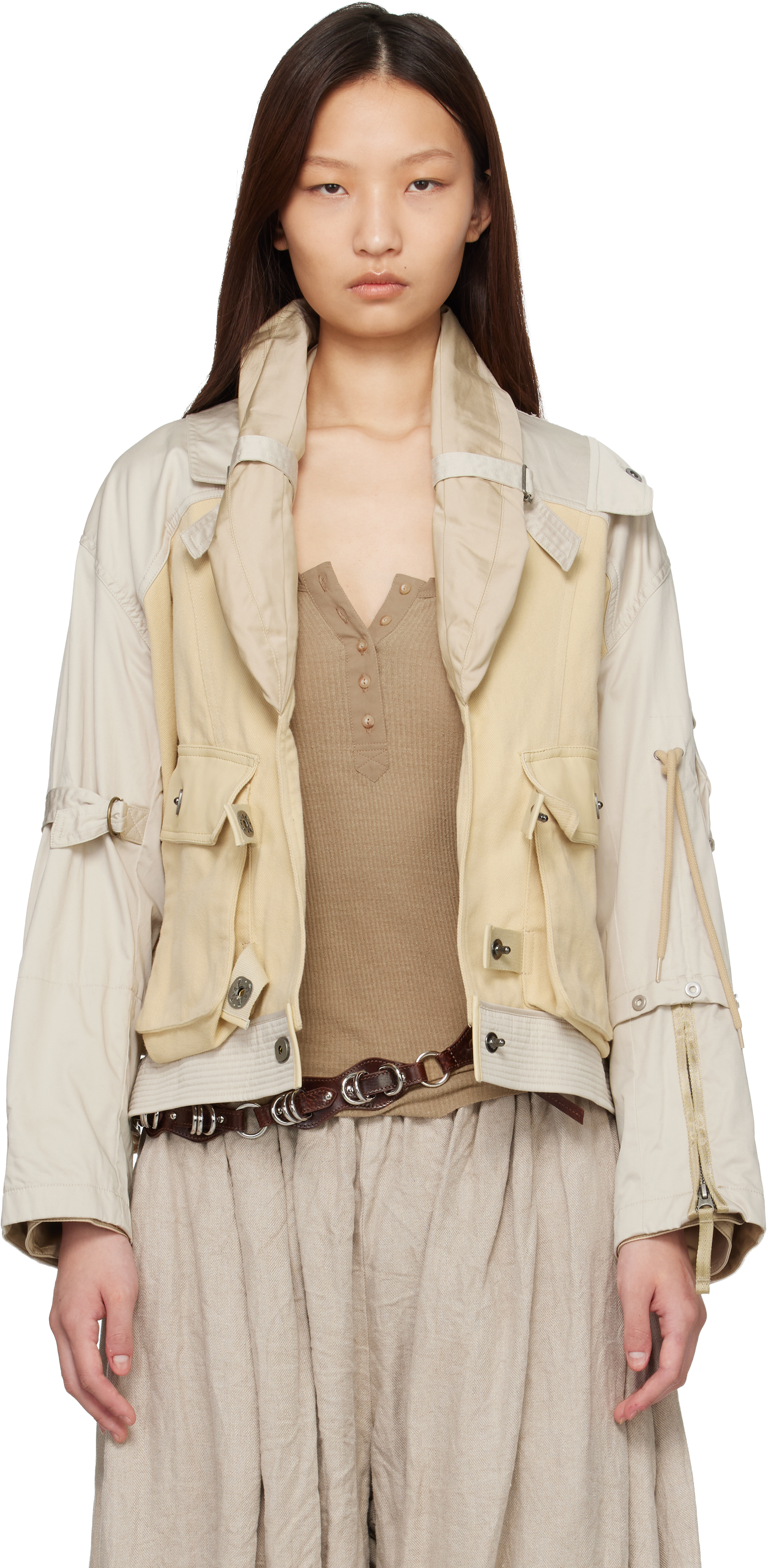 Beige Julissa Cotton Bomber Jacket