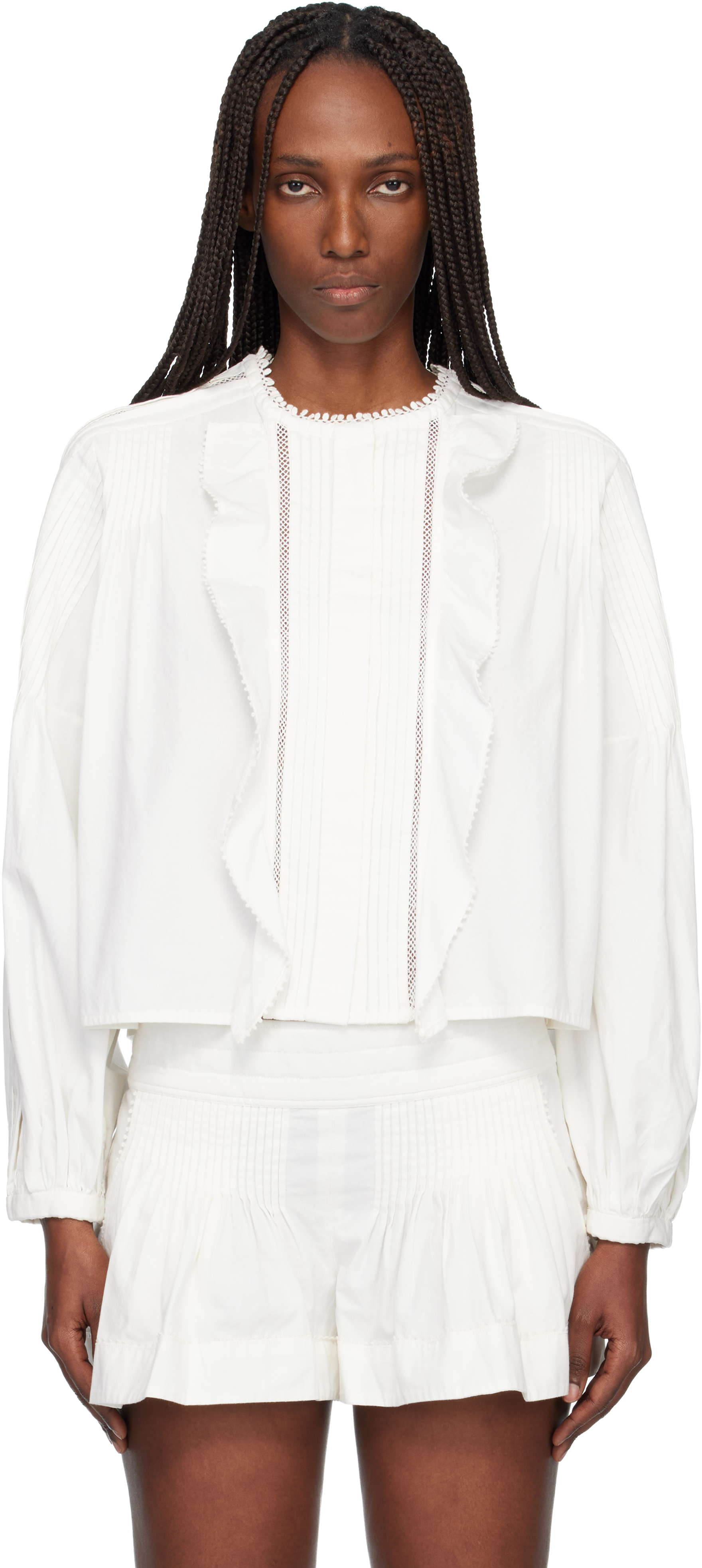 Isabel Marant Cubraly Lace-trimmed Ruffled Pintucked Cotton-poplin Blouse In White