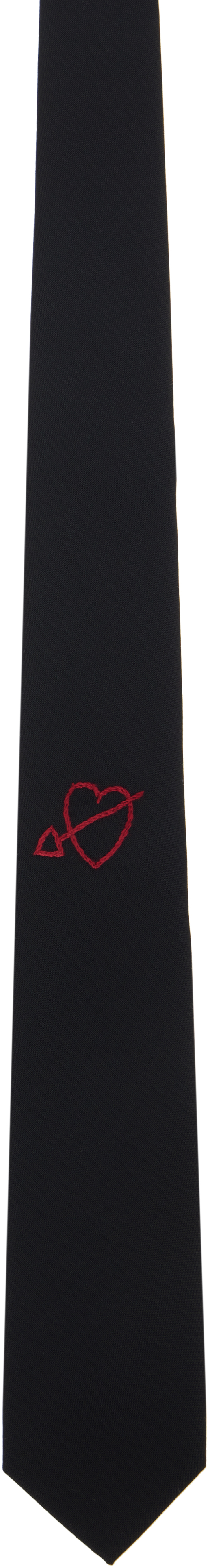 ネクタイ ERNEST W. BAKER   FLORAL EMBROIDERED TIE Ernest W. Baker: Black Heart Embroidered Tie | SSENSE