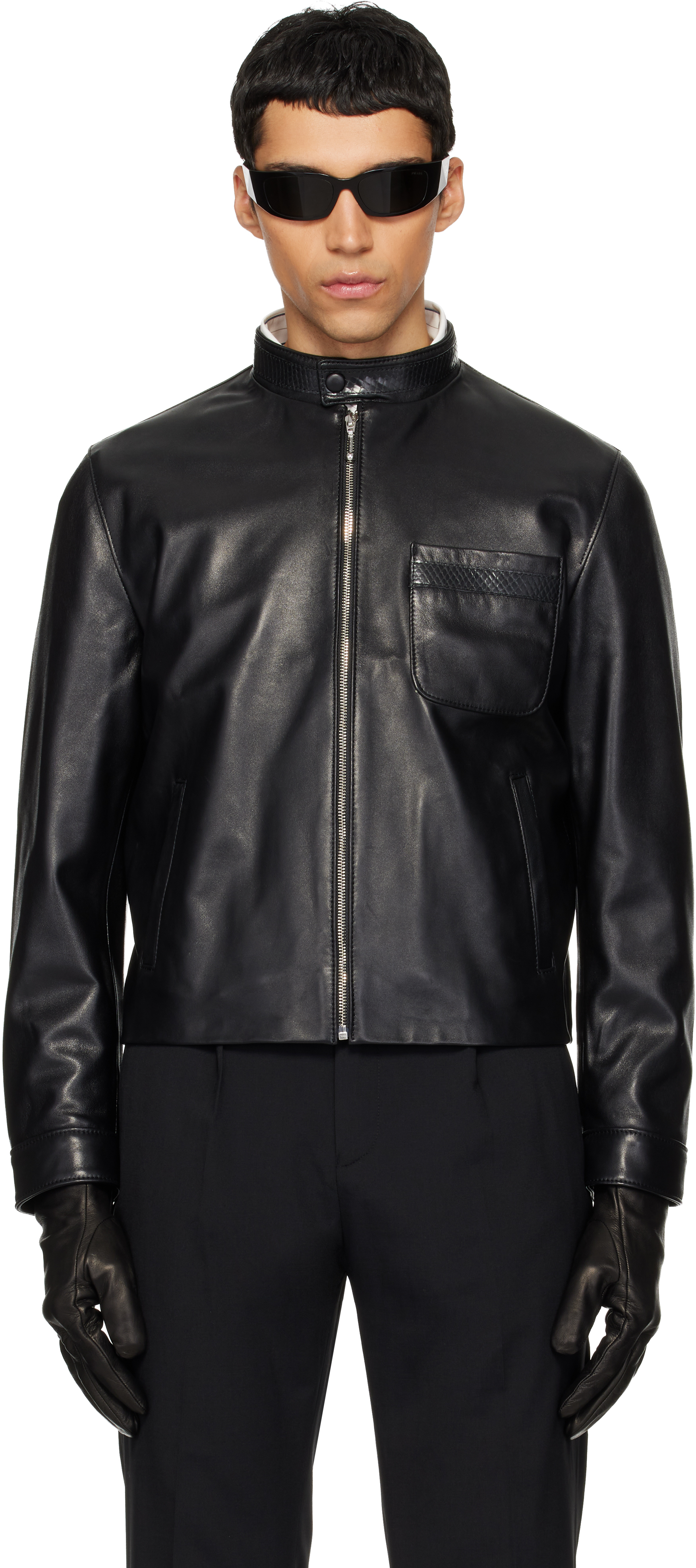 Ernest W. Baker Black Croc-Embossed Leather Jacket | Smart Closet