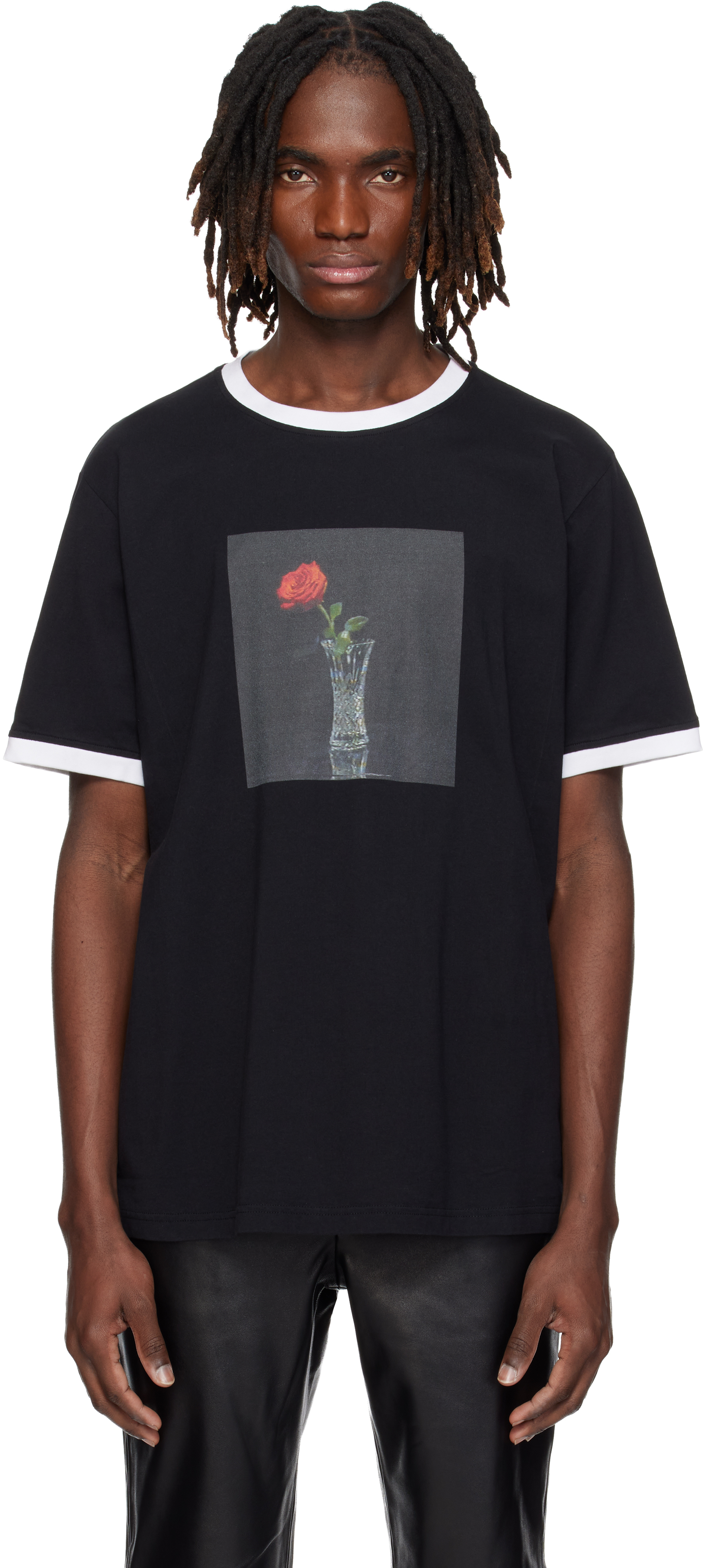 トップス ERNEST W. BAKER PIN STRIPE POLO ERNEST W. BAKER: ブラック Rose Print Tシャツ | SSENSE 日本