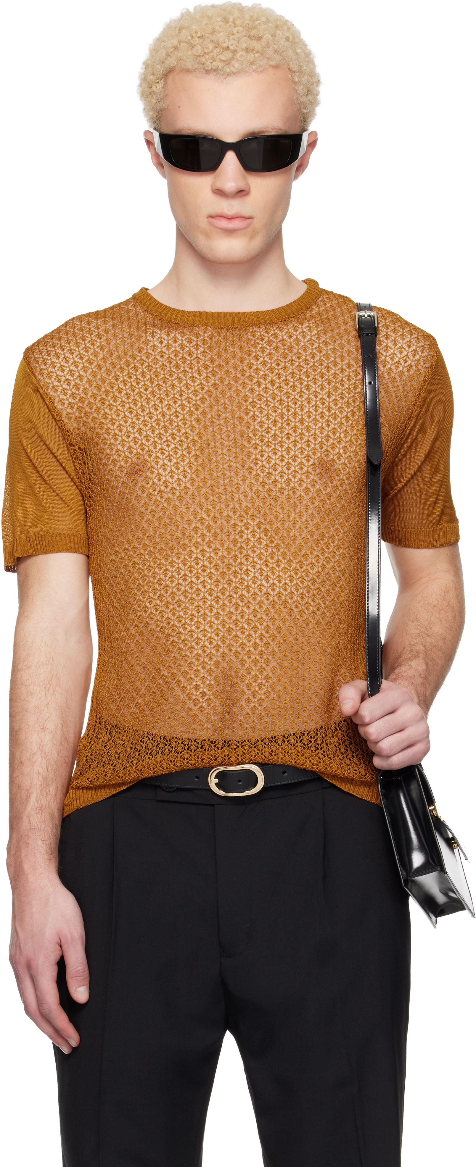 Ernest W. Baker Tan Open Knit Viscose T-shirt