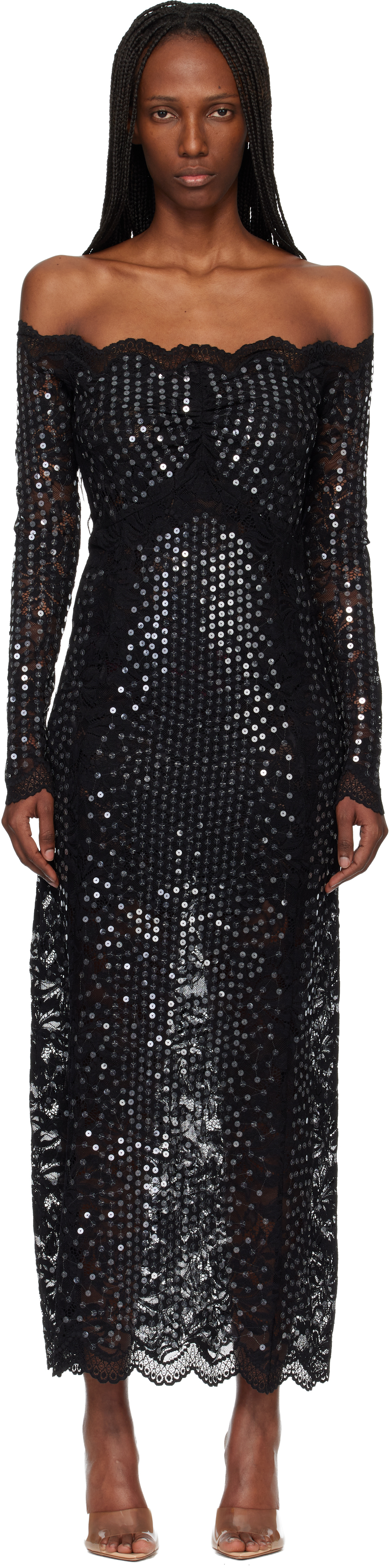 Rabanne Sequinned Lace Gown - Black Rabanne Sequinned Lace Gown - Black