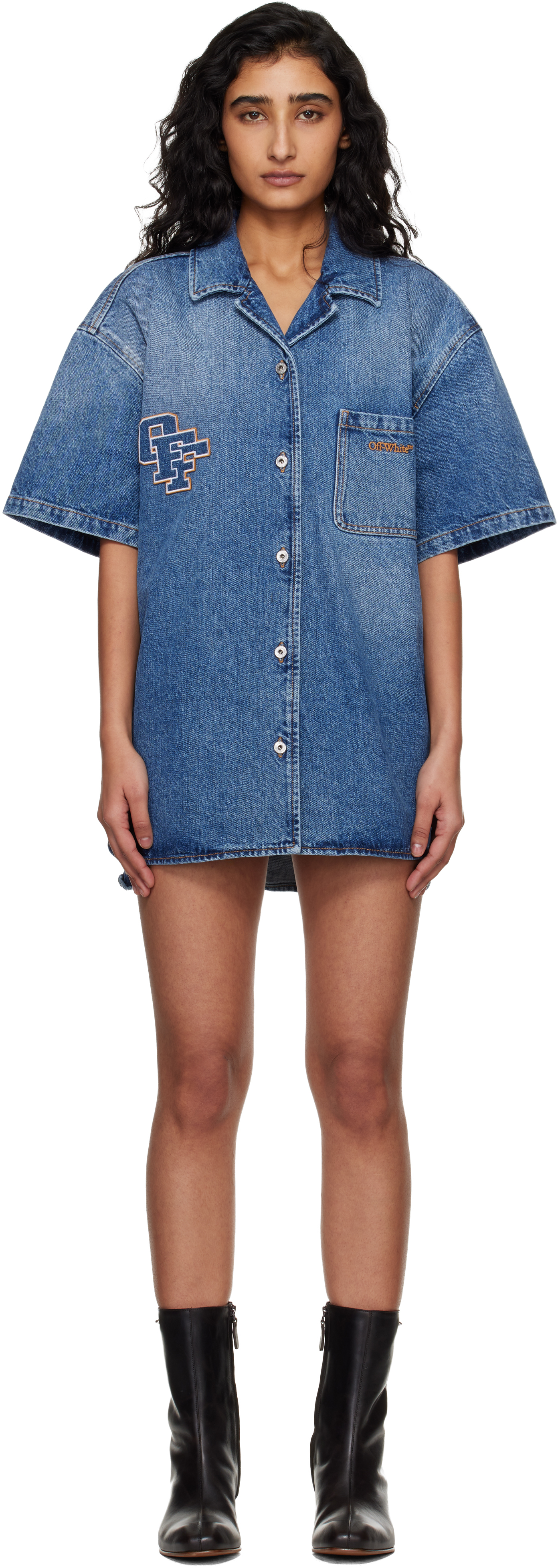 Off-White Blue Royal Patch Denim Minidress