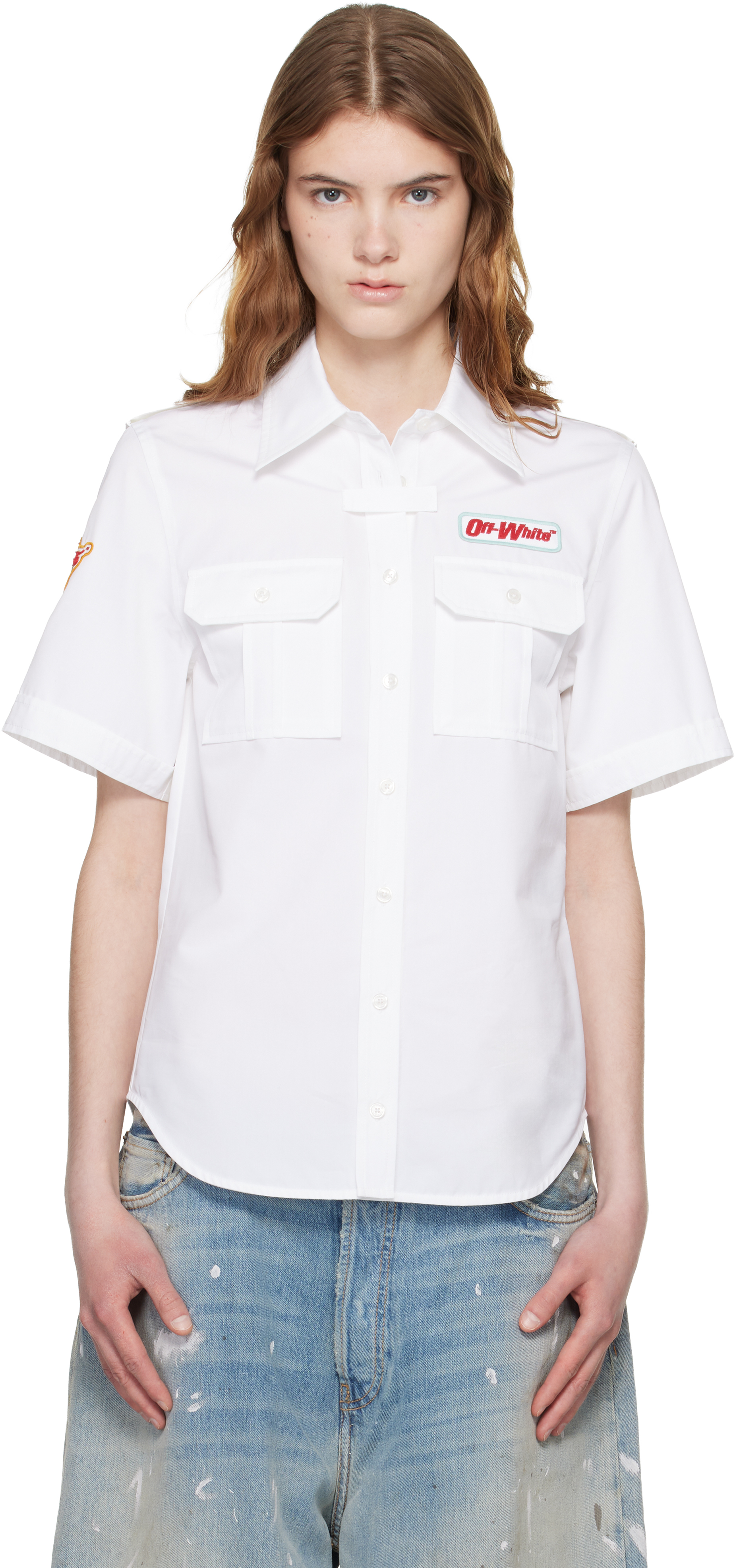 Off-White White Popeline Short Sleeve Fitted Shirt