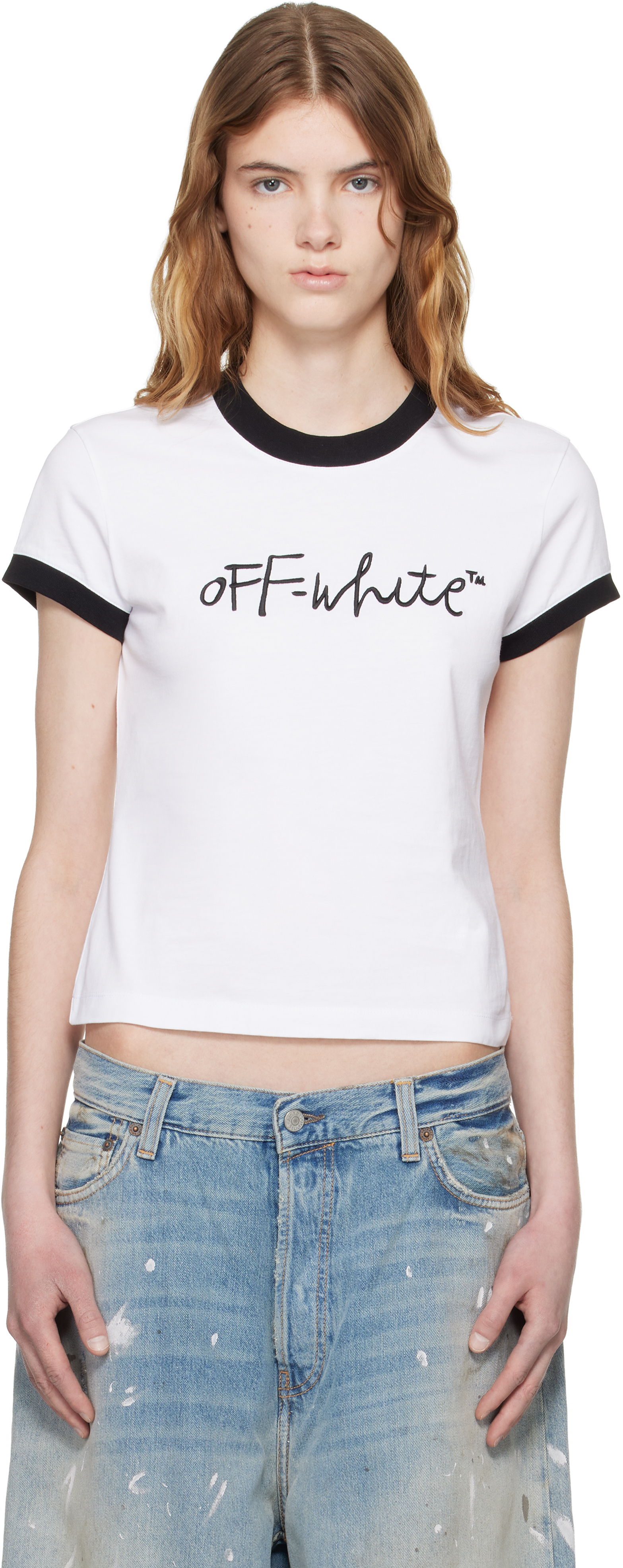 Off-White White Embroidered Script Fitted T-shirt
