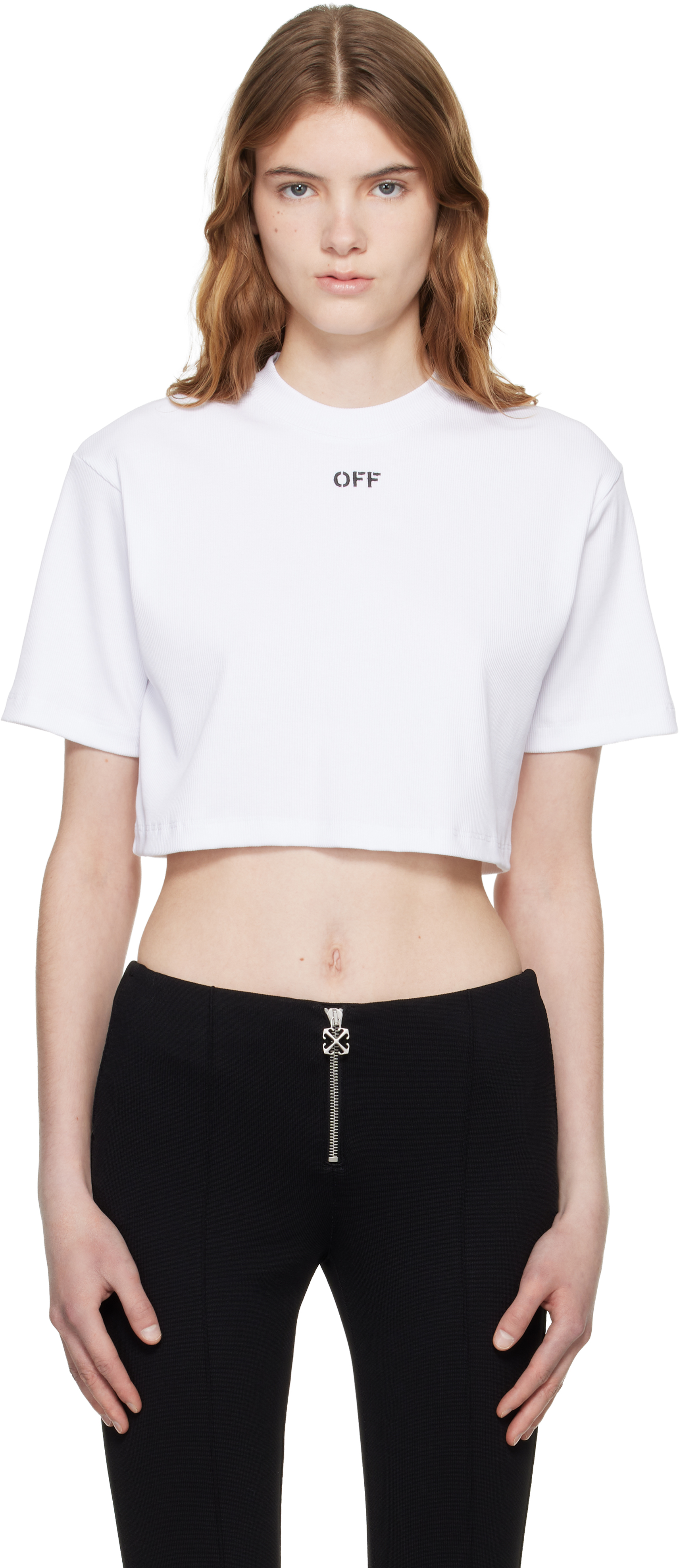 White 'OFF' Stamp Rib Cropped T-shirt by Off-White on Sale