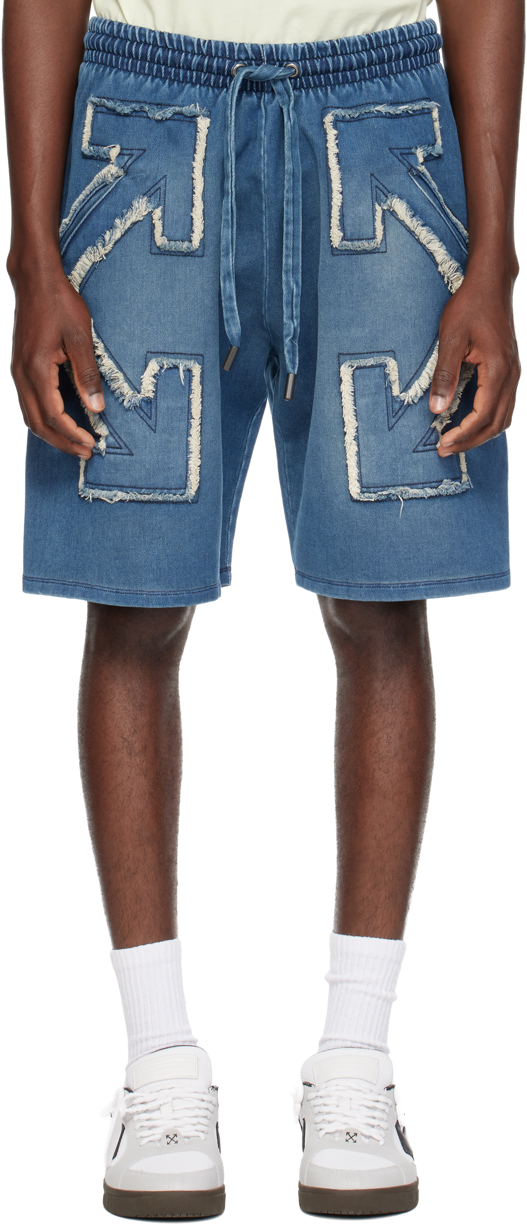 パンツ off-white NEEN ALLOVER LOUNGE SHORTS Off-White: ブルー Arrow Skate ディストレス スウェットショート
