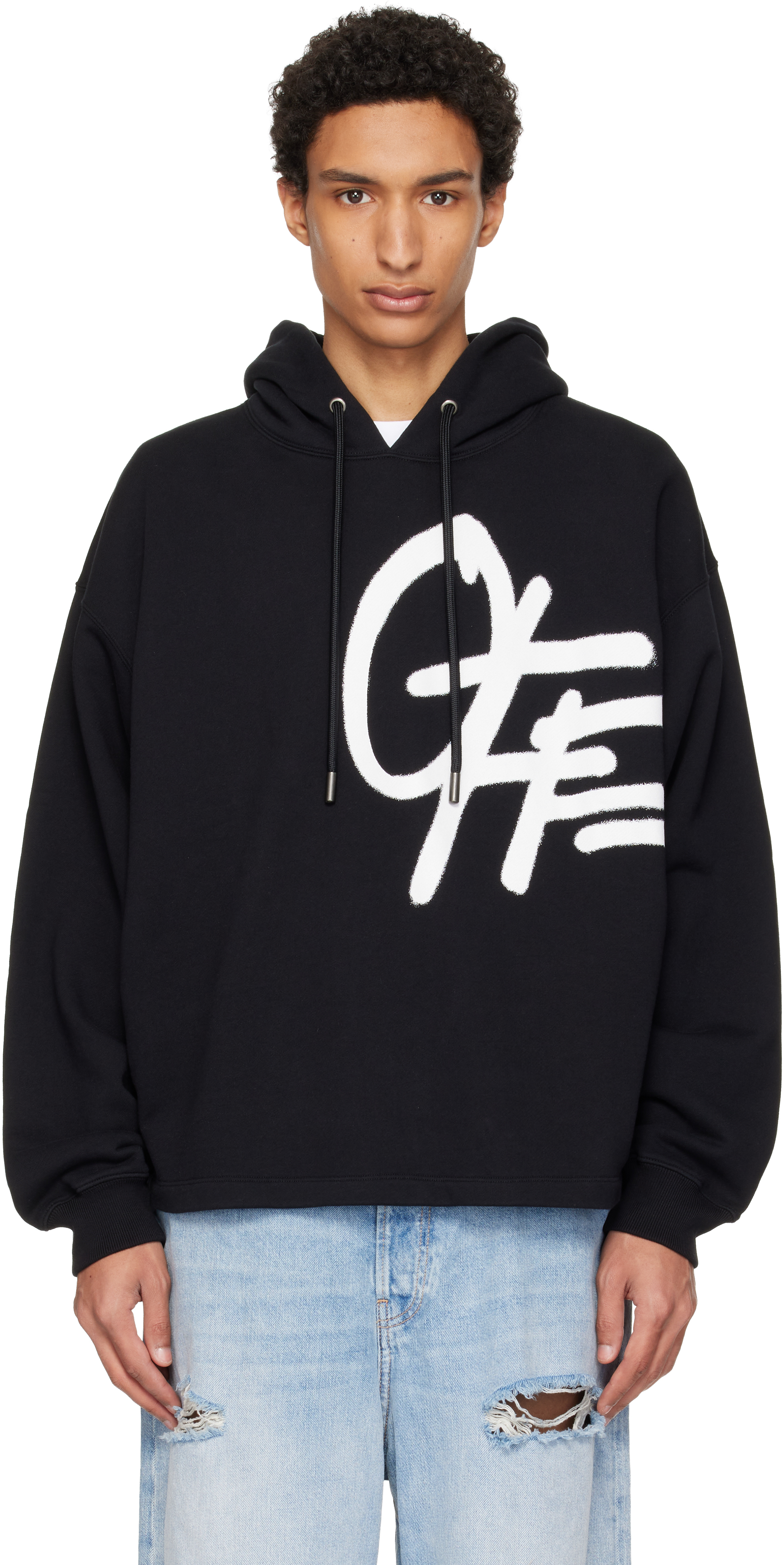 Black Spray Logo Loose Hoodie by Off-White on Sale