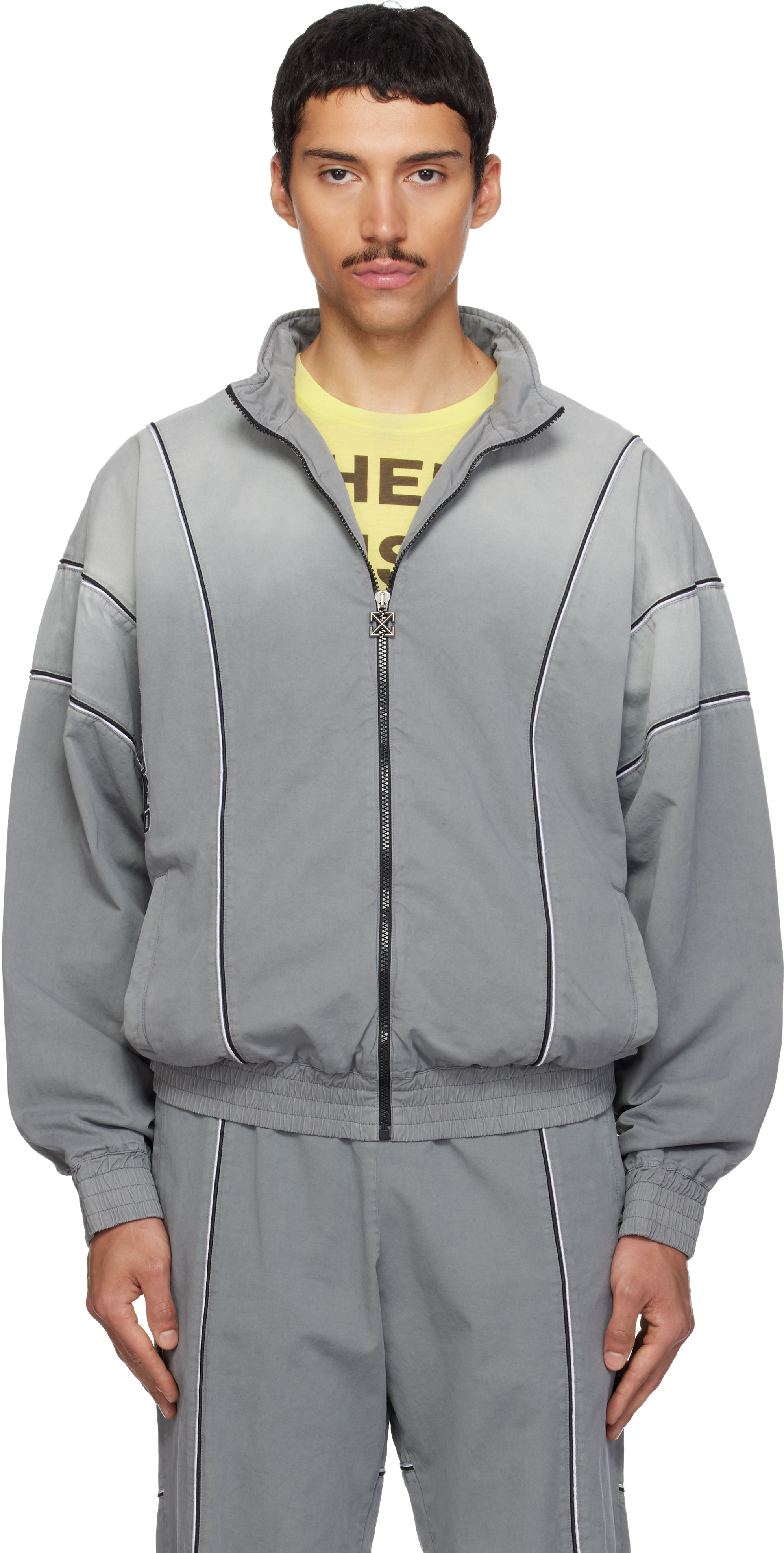 Off-White: Gray Relaxed Garment Dyed Track Jacket | SSENSE