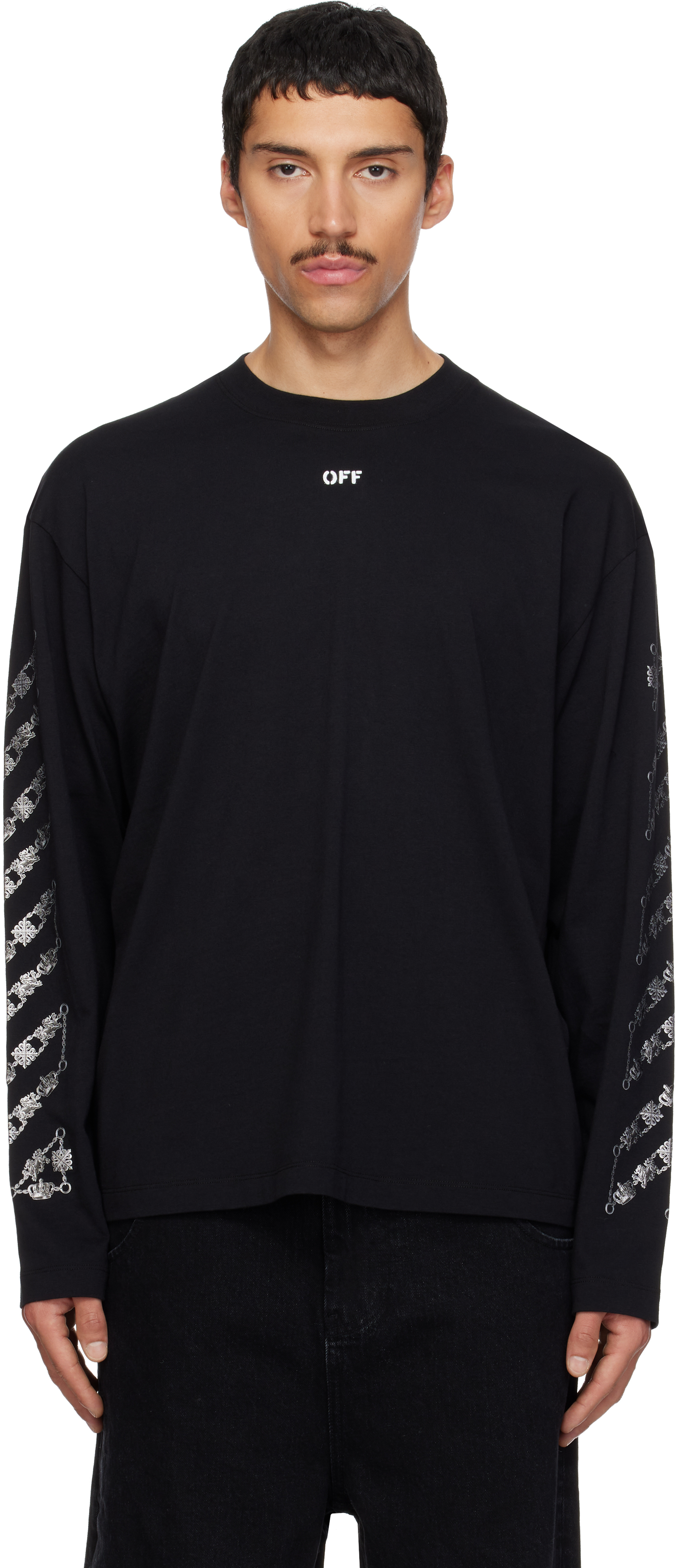 Off-White: Black Chain Arrow Diagonal Skate Long Sleeve T-shirt