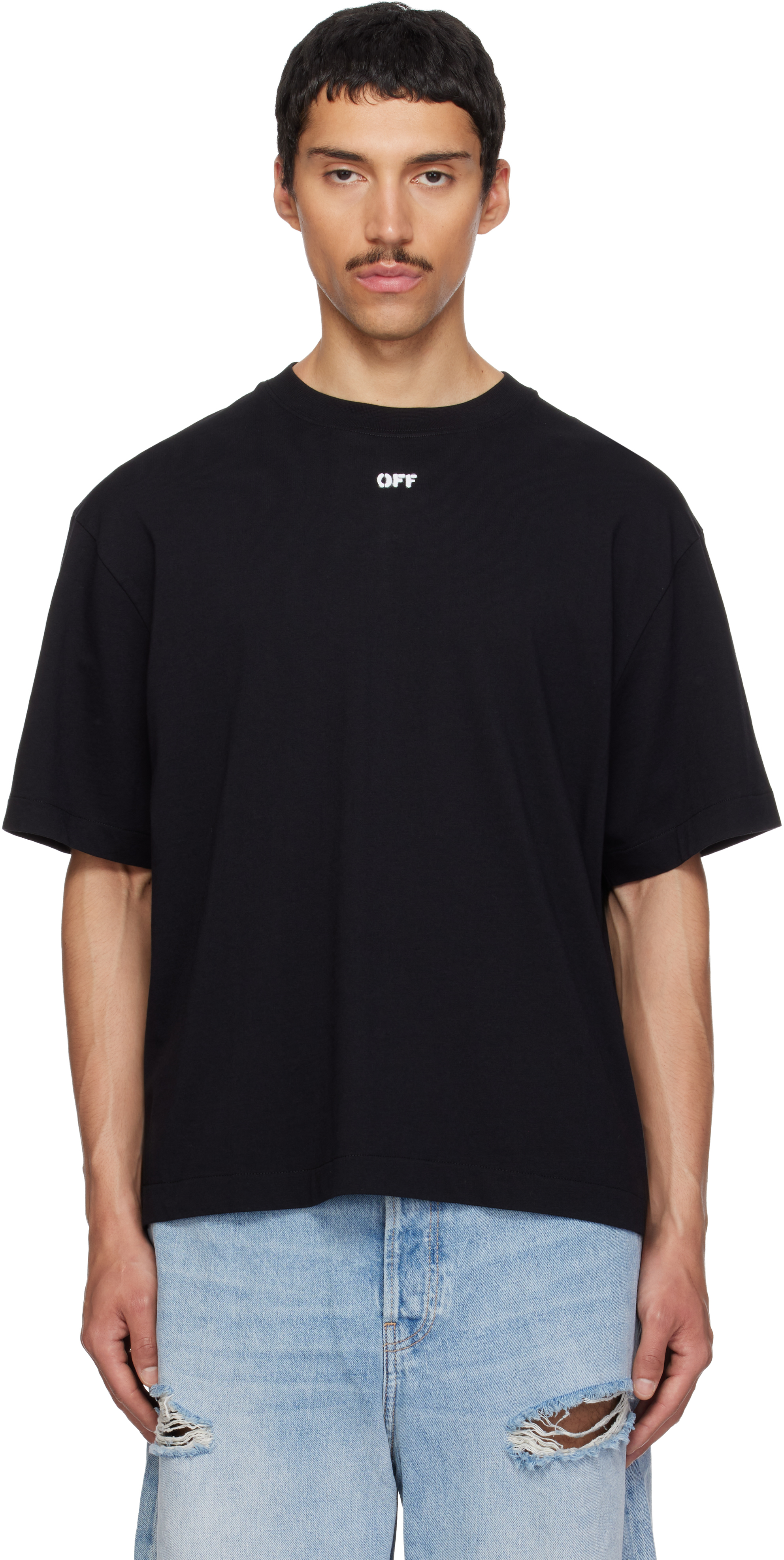 Off-White: ブラック Rubbed Paint Arrow Skate Tシャツ | SSENSE 日本