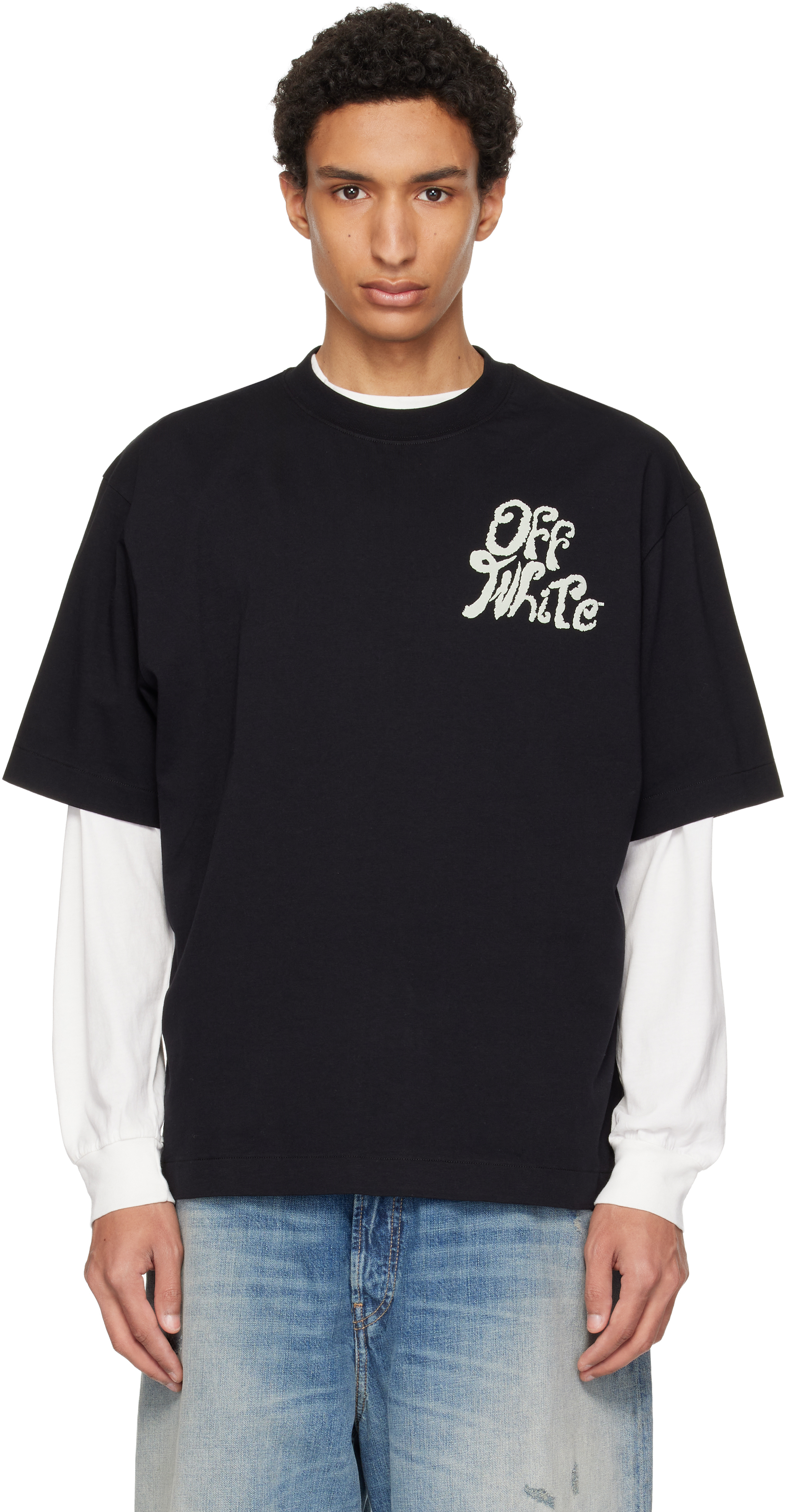 Off-White: ブラック Grass Ink Logo Skate Tシャツ | SSENSE 日本