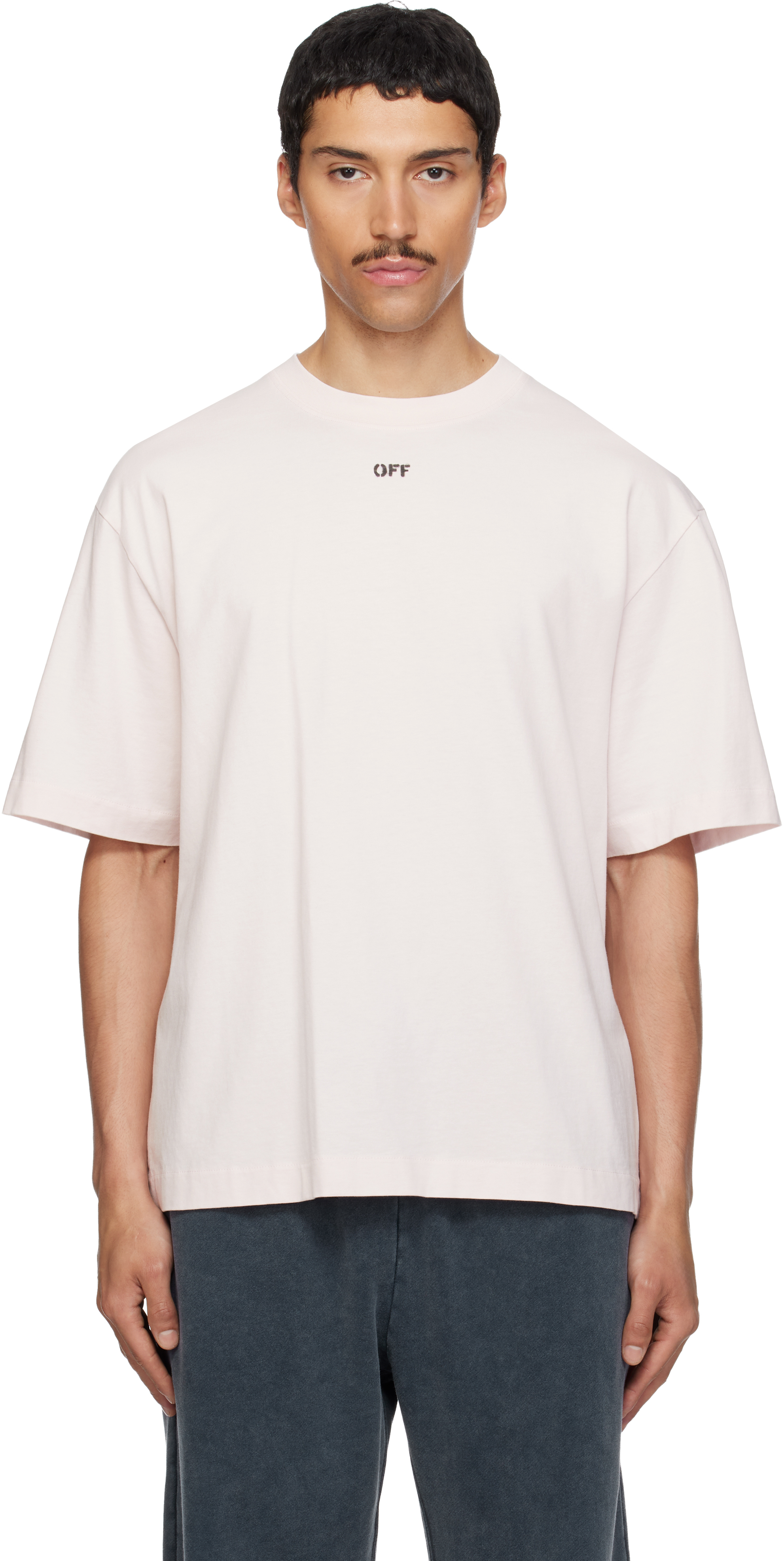 Off-White: Pink Rubbed Paint Arrow Skate T-shirt | SSENSE Canada