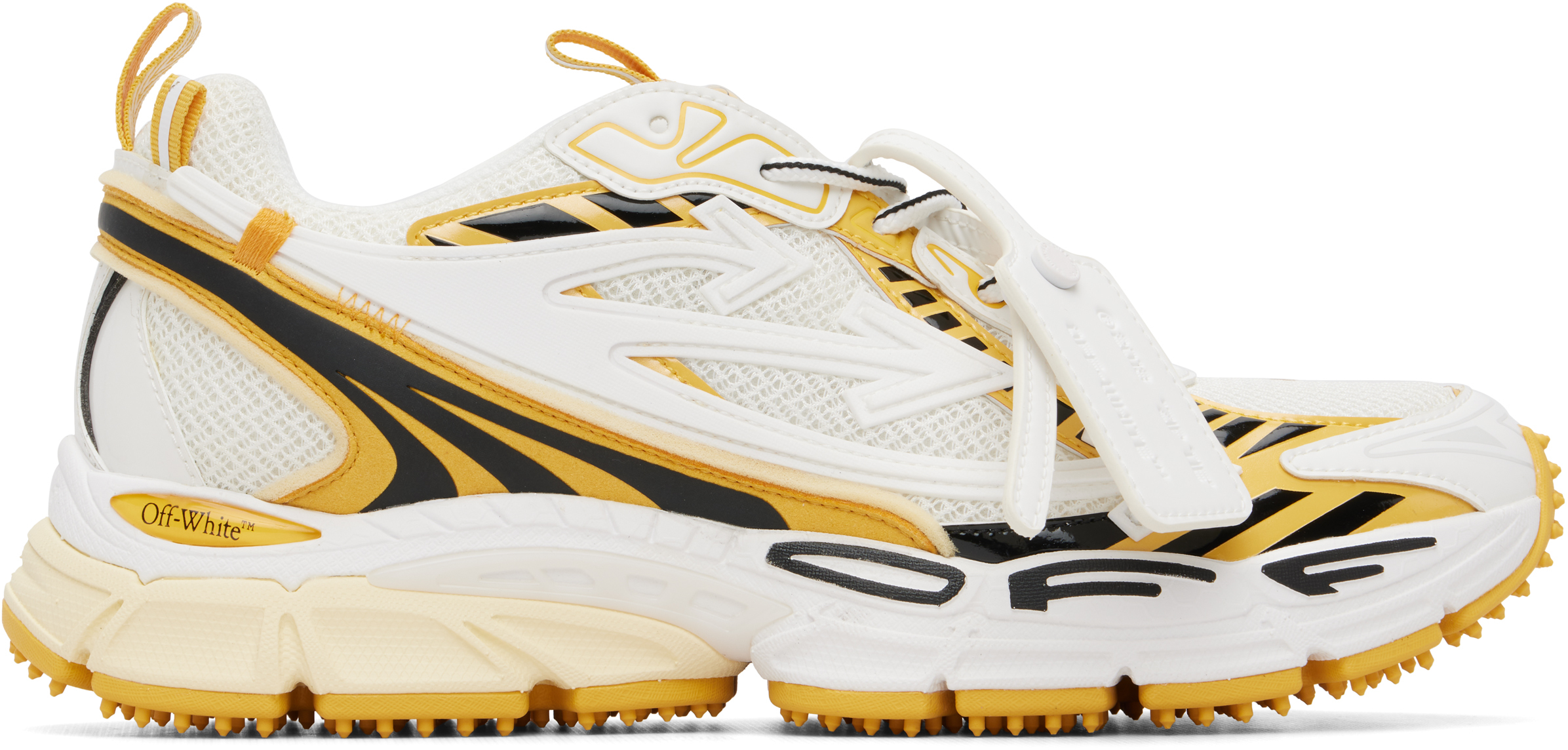 White & Yellow 'Be Right Back' Sneakers by Off-White on Sale
