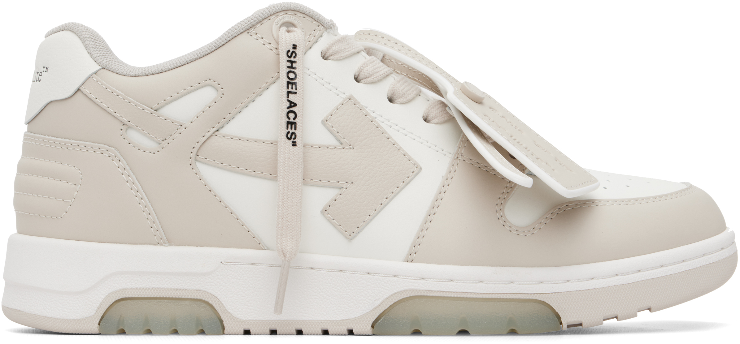 Off-White Beige & White 'Out Of Office' Calf Leather Sneakers