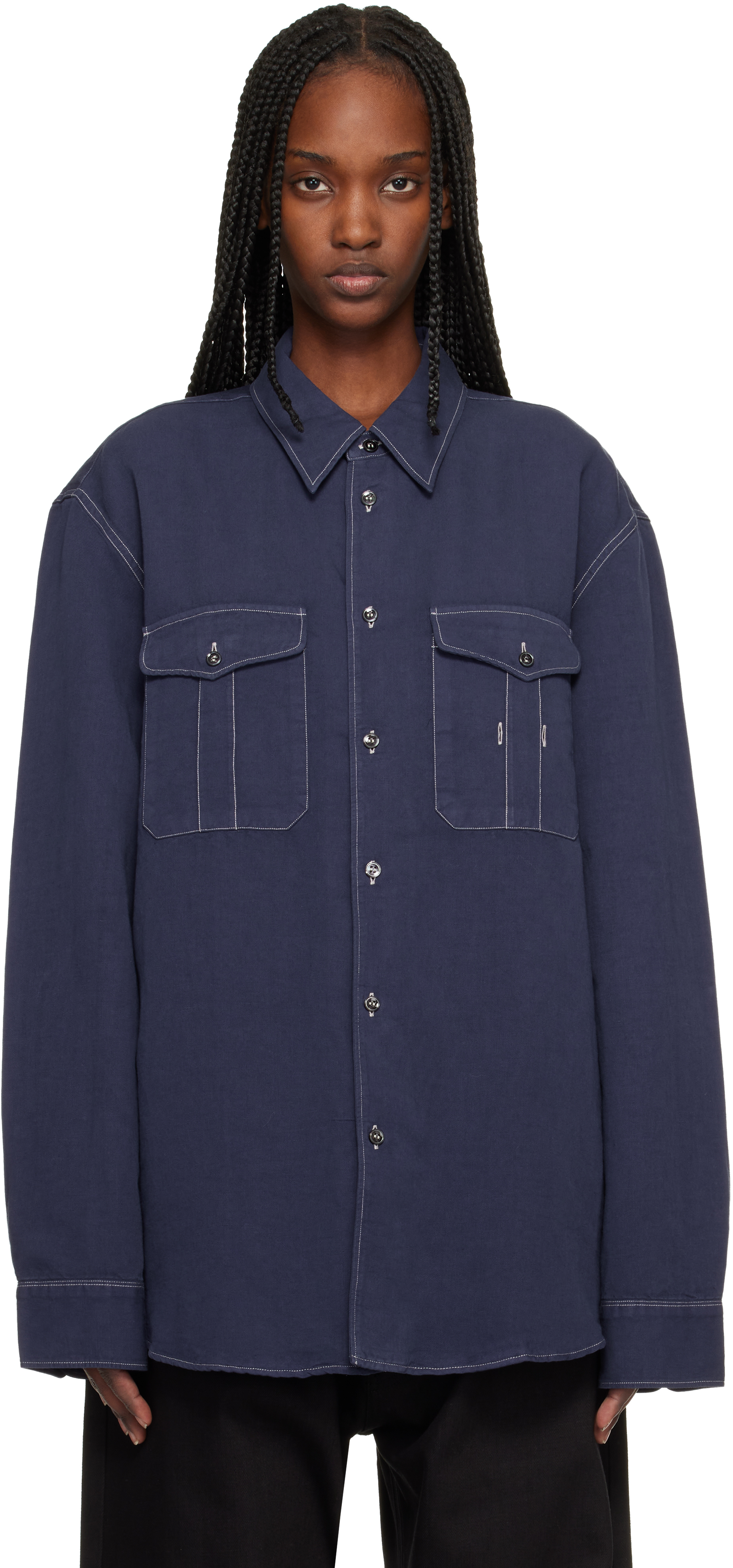 Studio Nicholson: Blue Louro Shirt | SSENSE