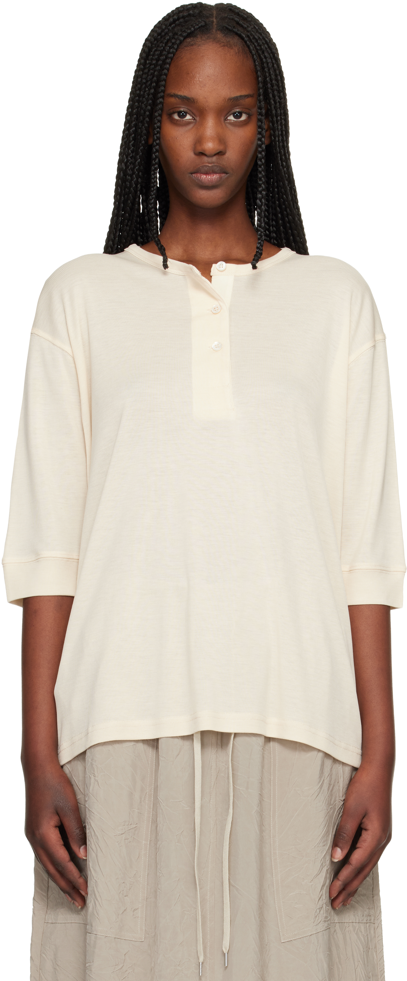 Beige Lorem Jersey Henley by Studio Nicholson on Sale Beige Lorem Jersey Henley by Studio Nicholson on Sale
