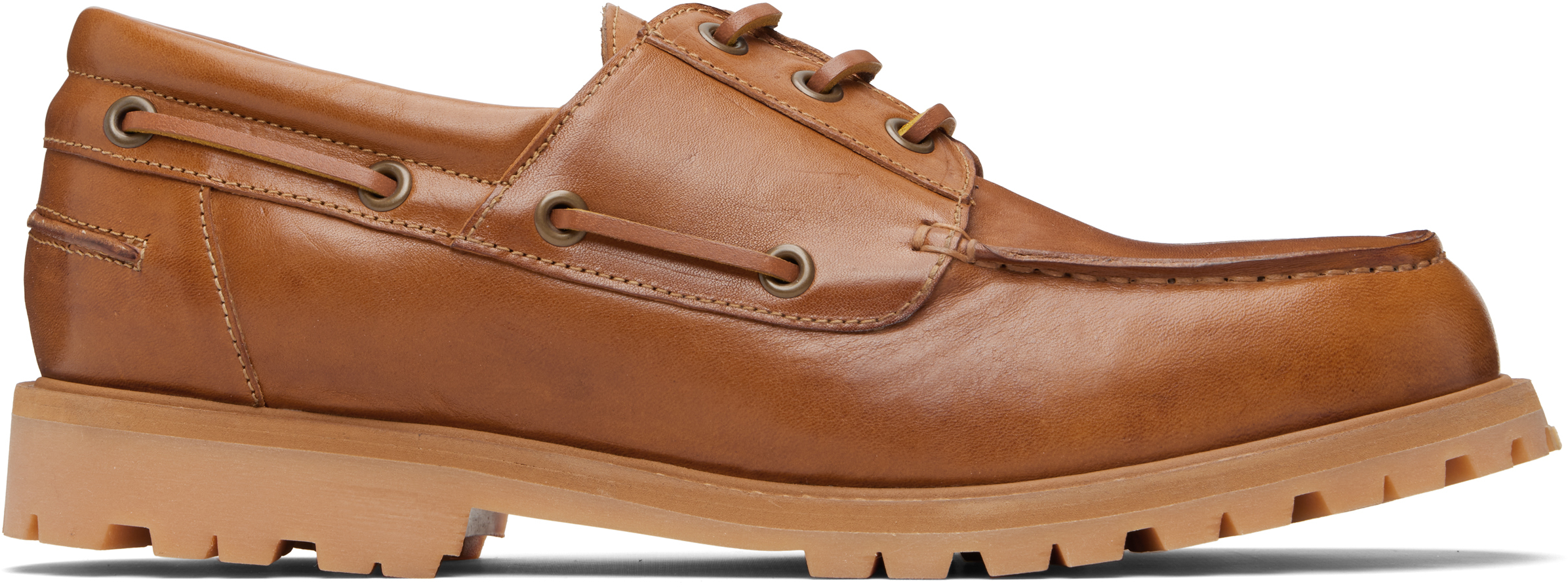 Studio Nicholson Tan Guston Leather Boat Shoes