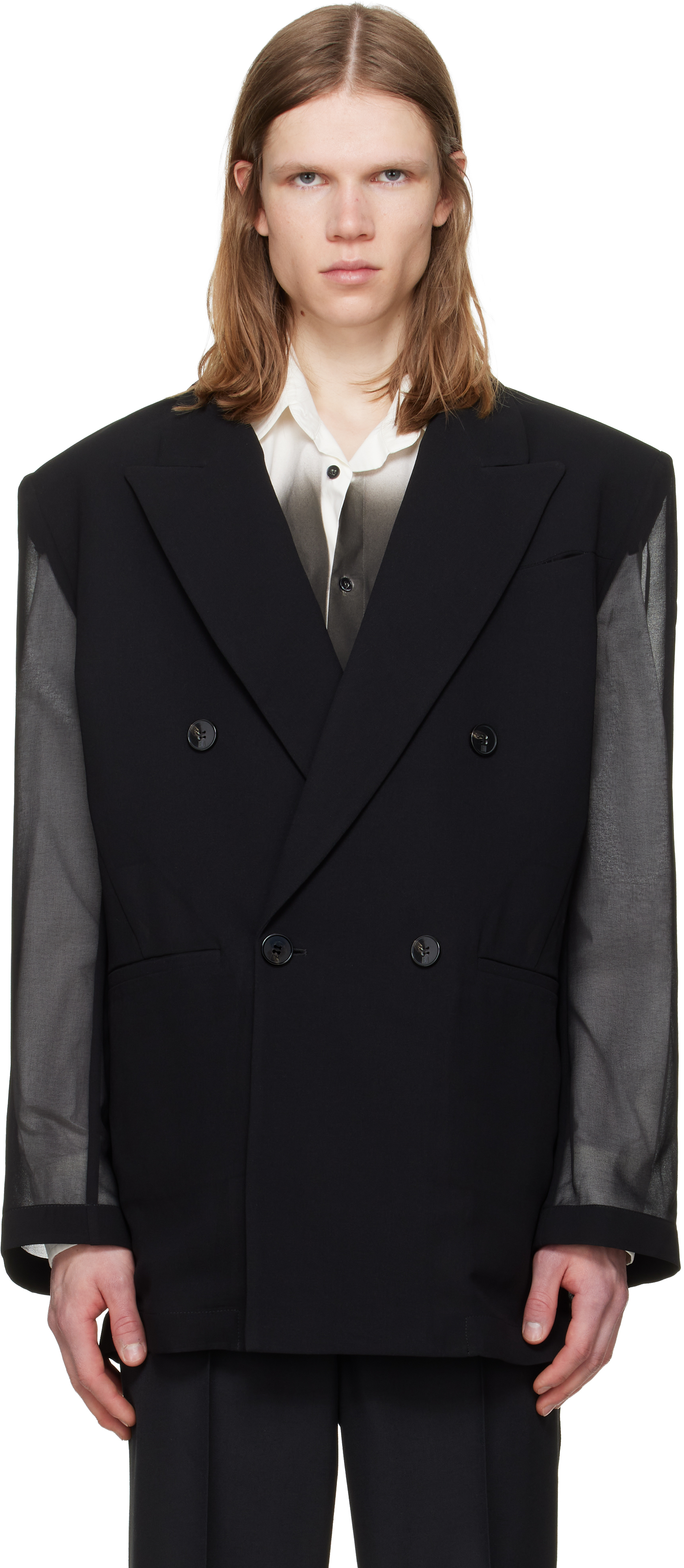 LGN Louis Gabriel Nouchiのブラック 4-Button Double-Breasted Sheer