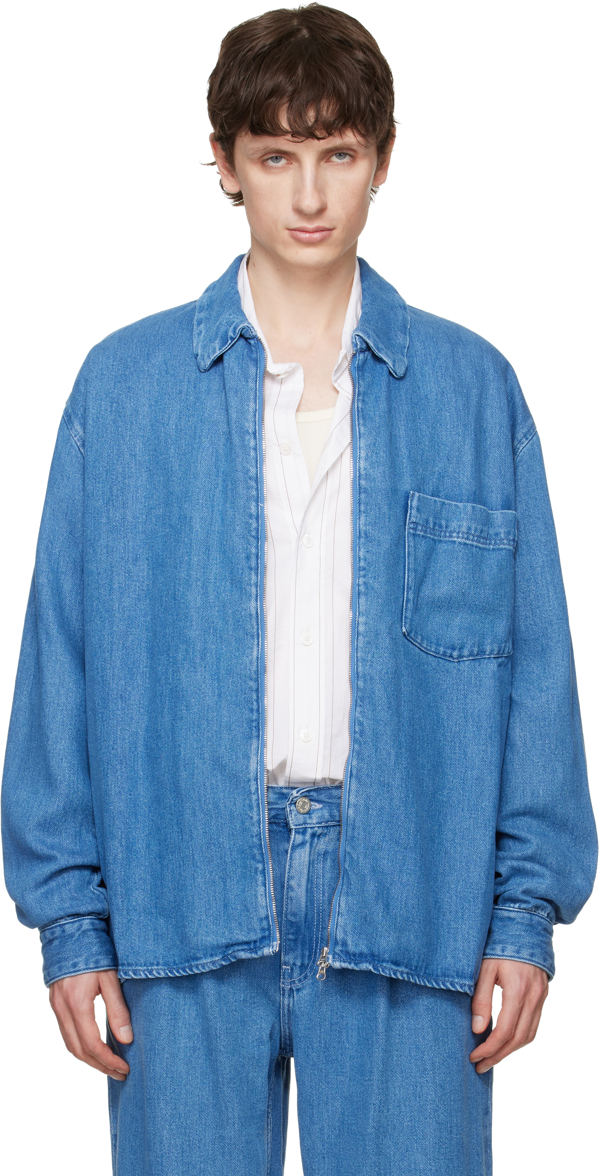 その他 SEVENTEEN15 Won Hundred: ブルー Zayne ジッパー デニムシャツ | SSENSE 日本