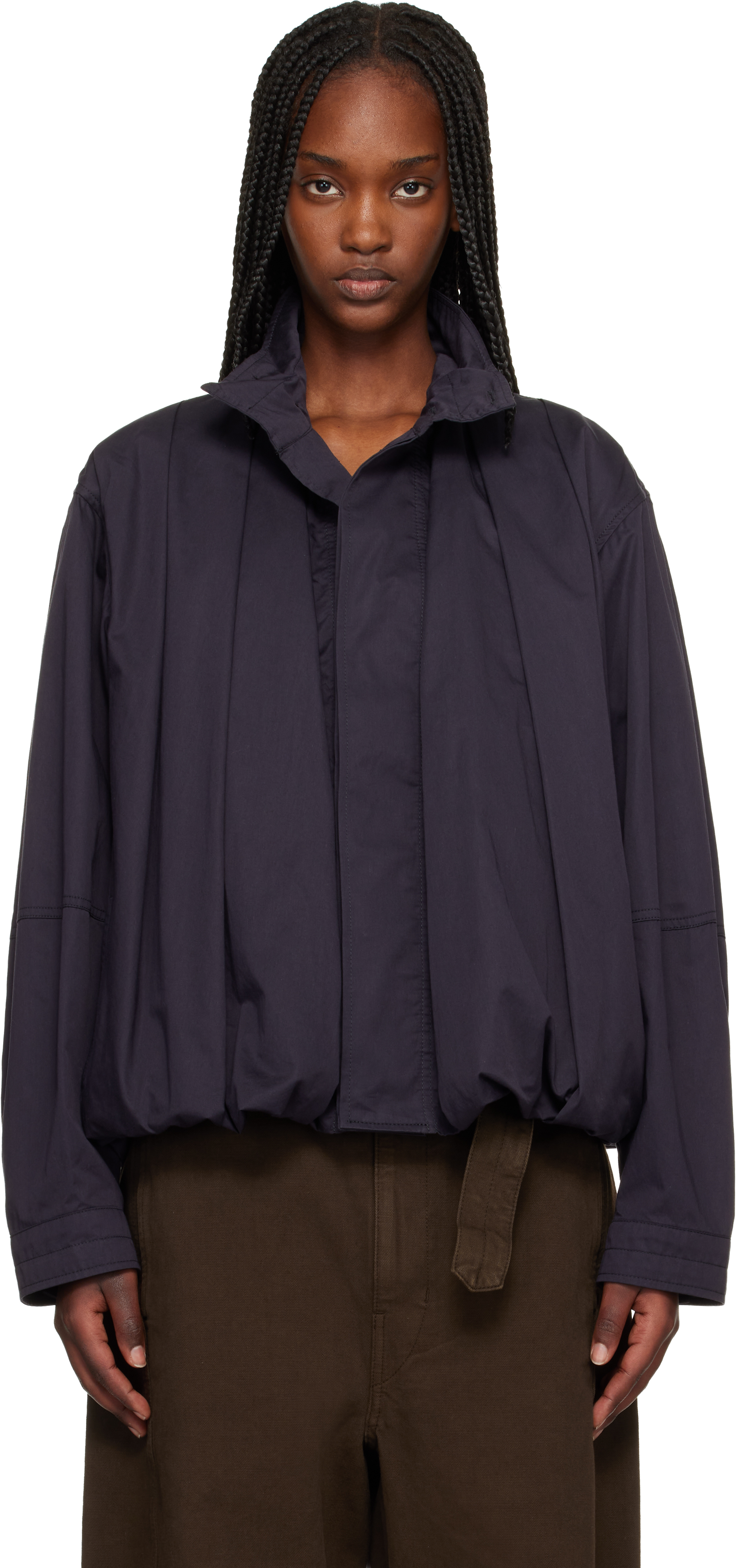 LEMAIRE: Navy Soft Pleated Blouson Bomber Jacket | SSENSE