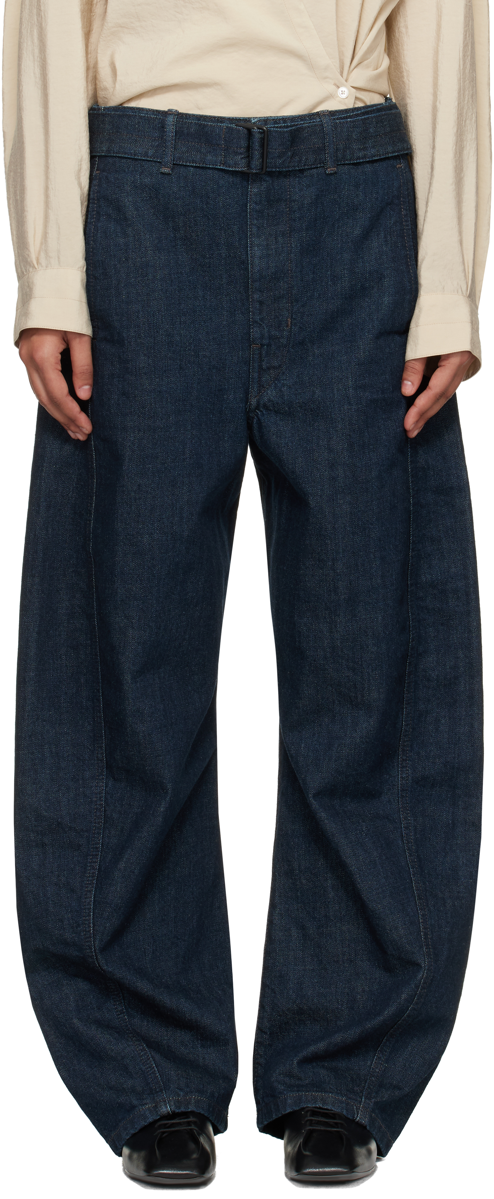 LEMAIRE Navy Twisted Belted Jeans