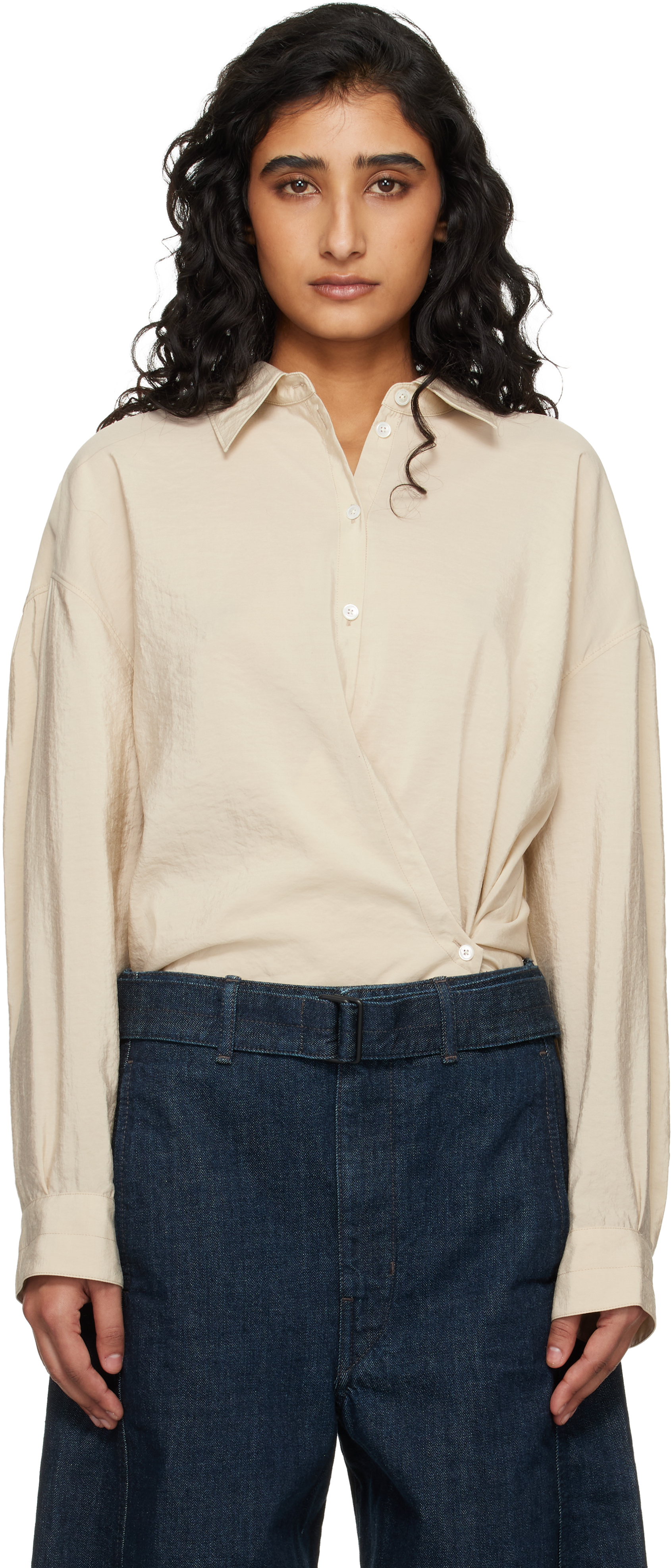 LEMAIRE: Beige Straight Collar Twisted Shirt | SSENSE LEMAIRE: Beige Straight Collar Twisted Shirt | SSENSE
