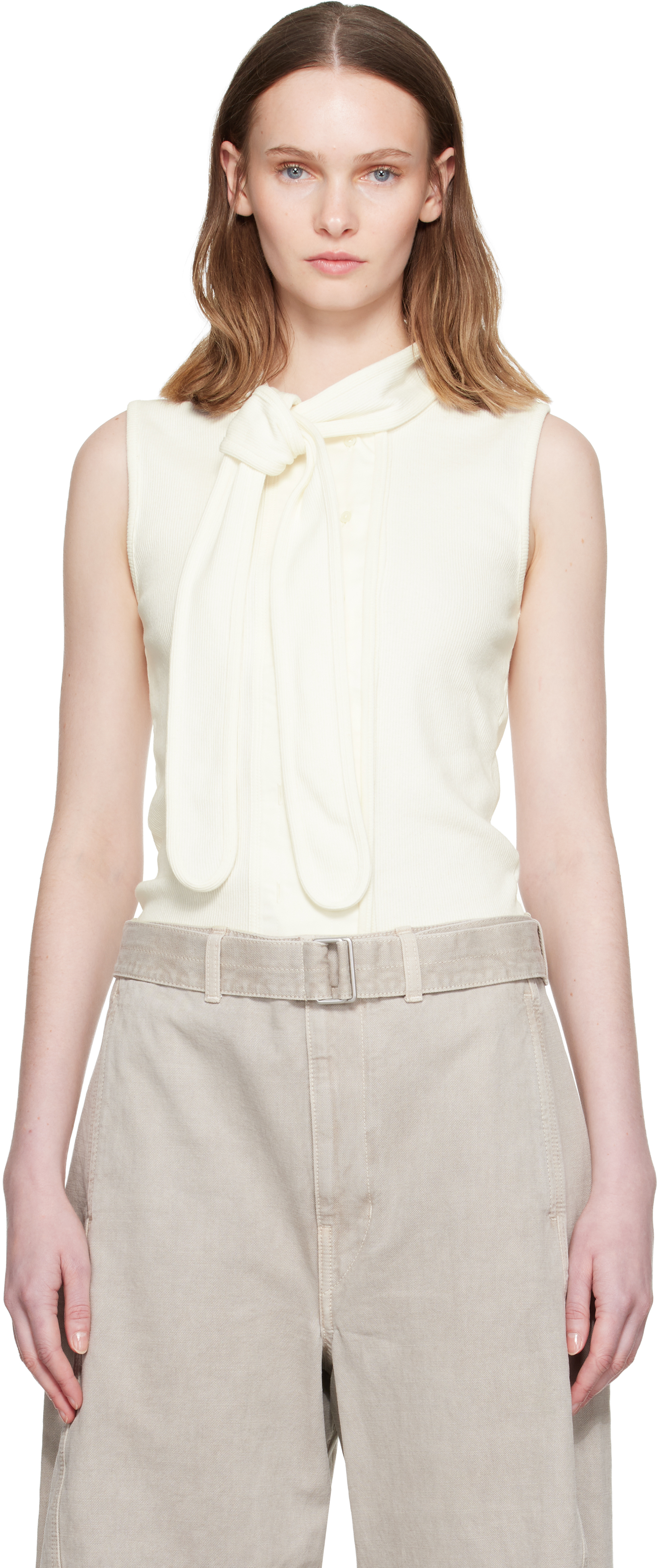 LEMAIRE: Off-White Asymmetrical Fitted Tank Top | SSENSE