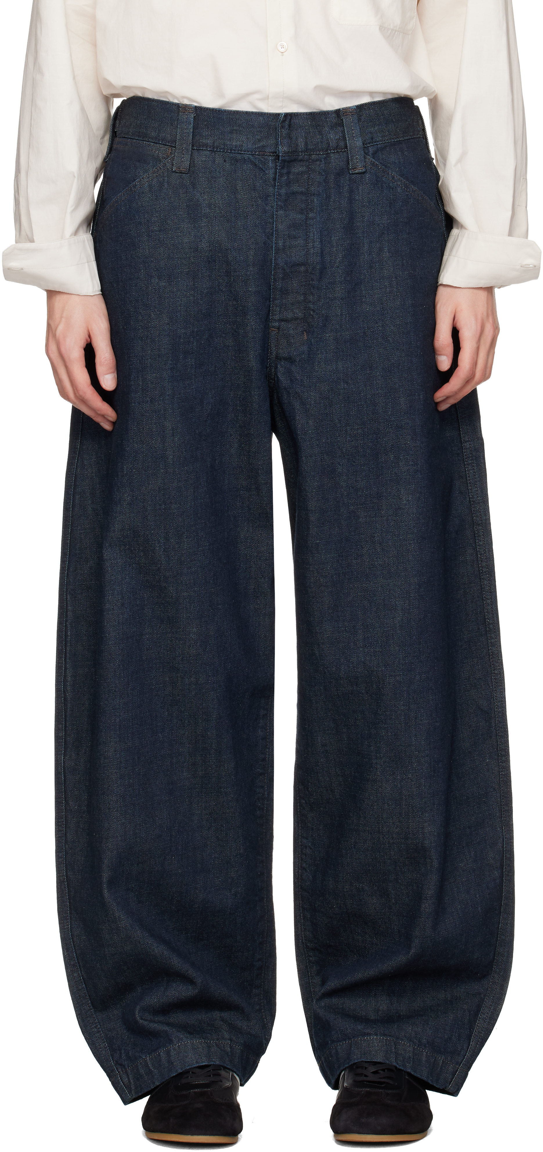 LEMAIRE ネイビー ワイドパンツ 46 LEMAIRE: Blue Maxi Workwear Jeans | SSENSE