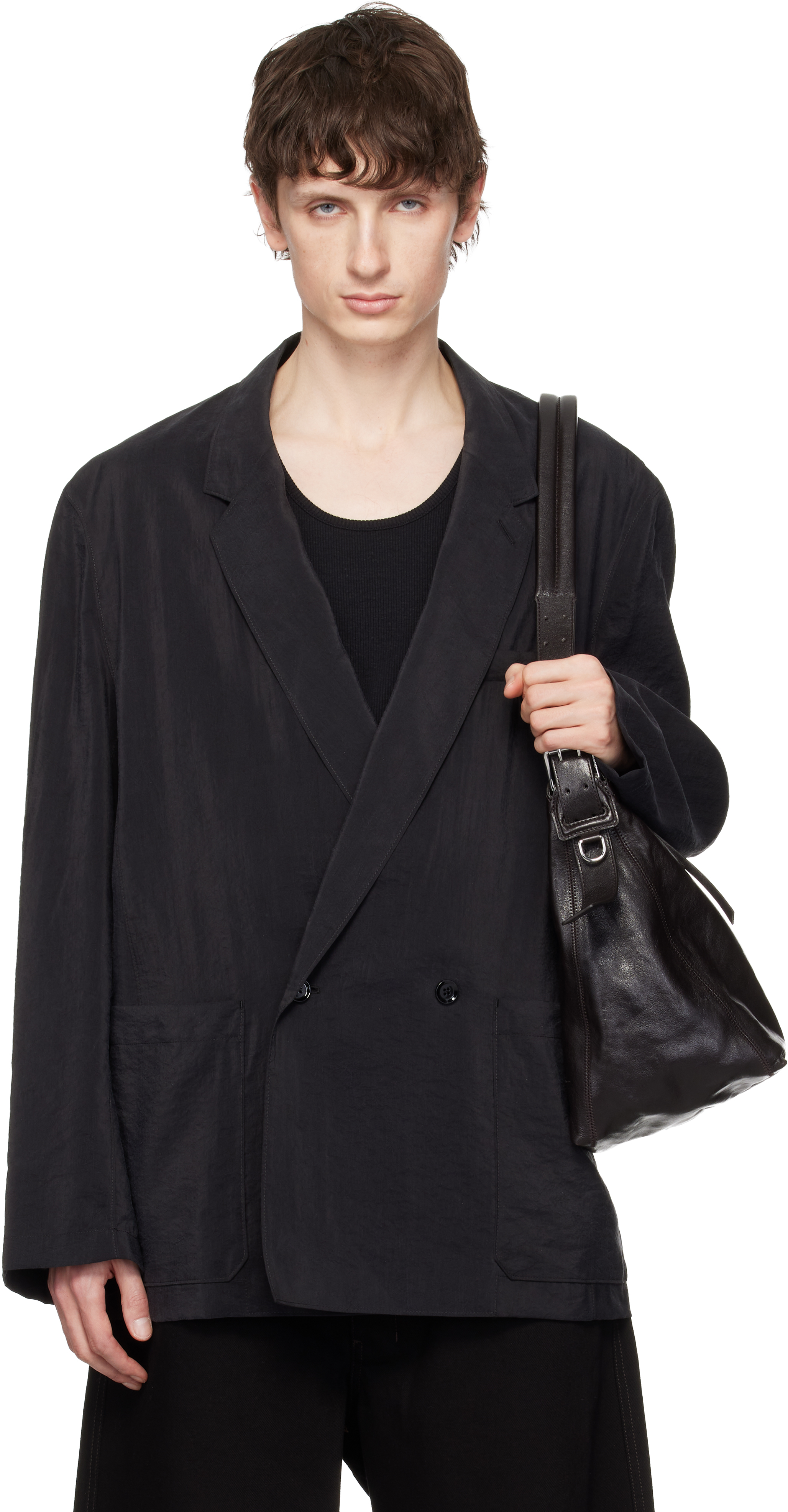 LEMAIRE: ブラック Soft Double Breased Dry Silk テーラード