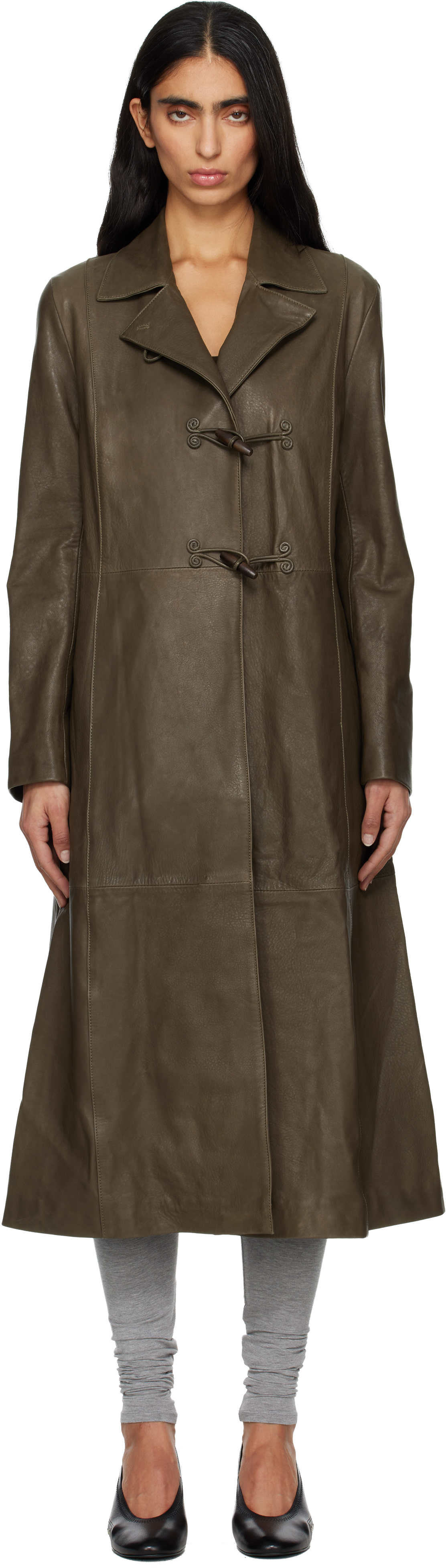 Paloma Wool Khaki Nolan Leather Coat