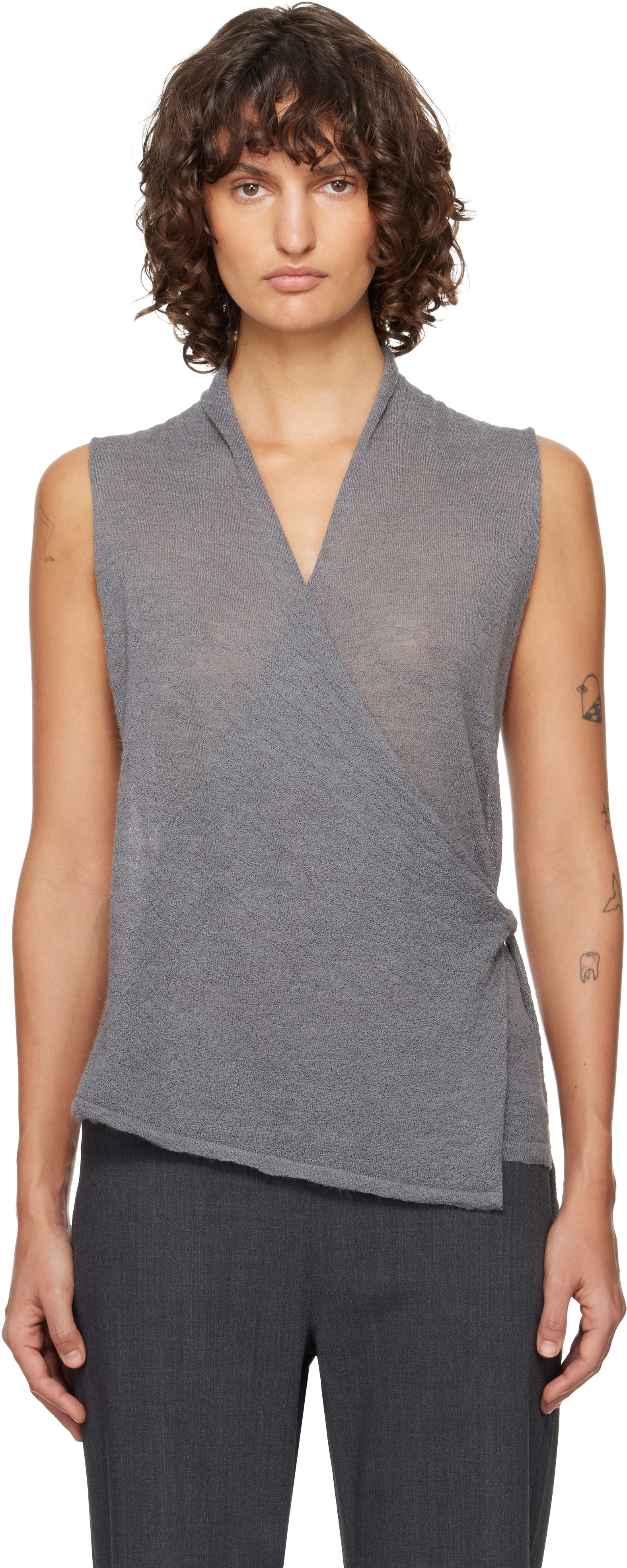 paloma wool ダークグレー Vネック タンクトップ Paloma Wool: Gray Sans Tank Top | SSENSE