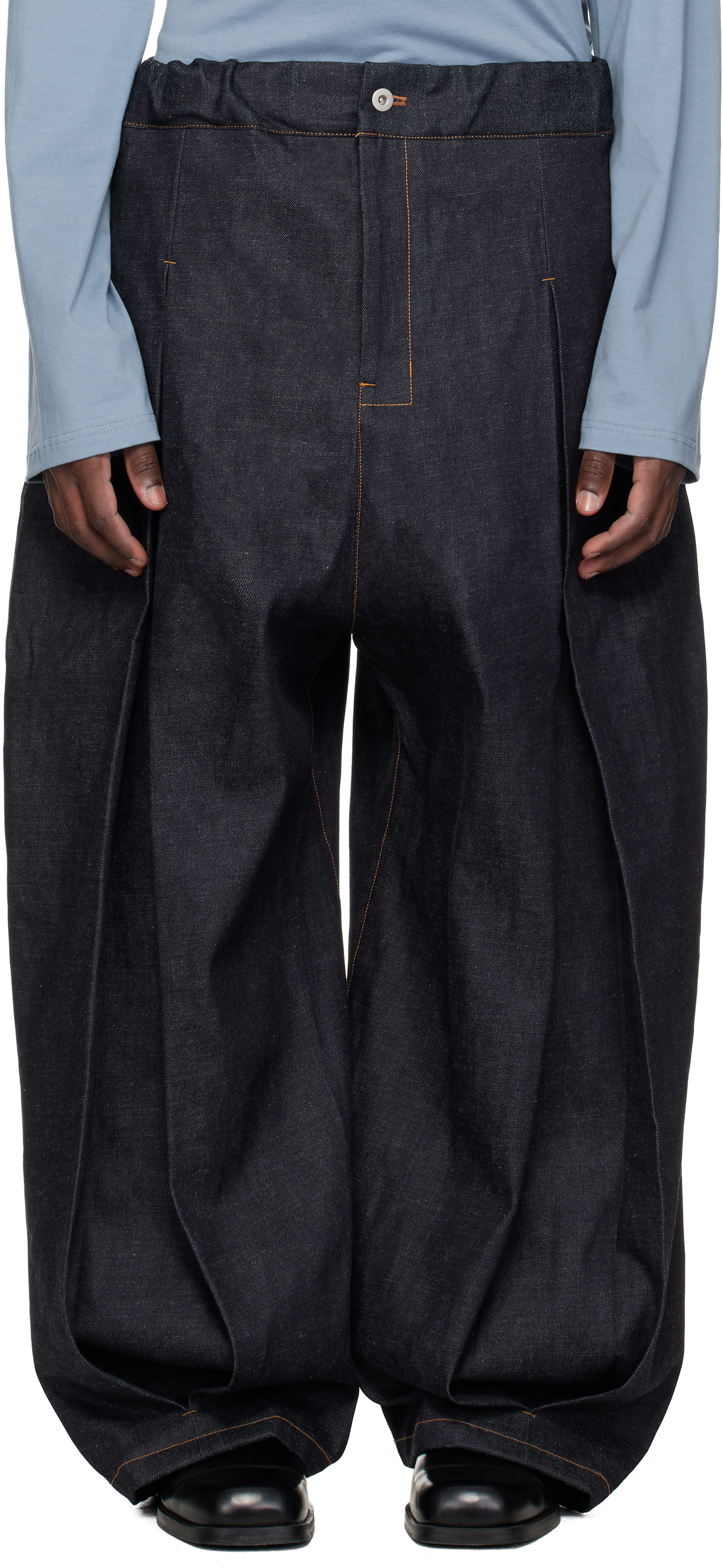 Indigo Box Pleat Denim Jeans by SAGE NATION on Sale