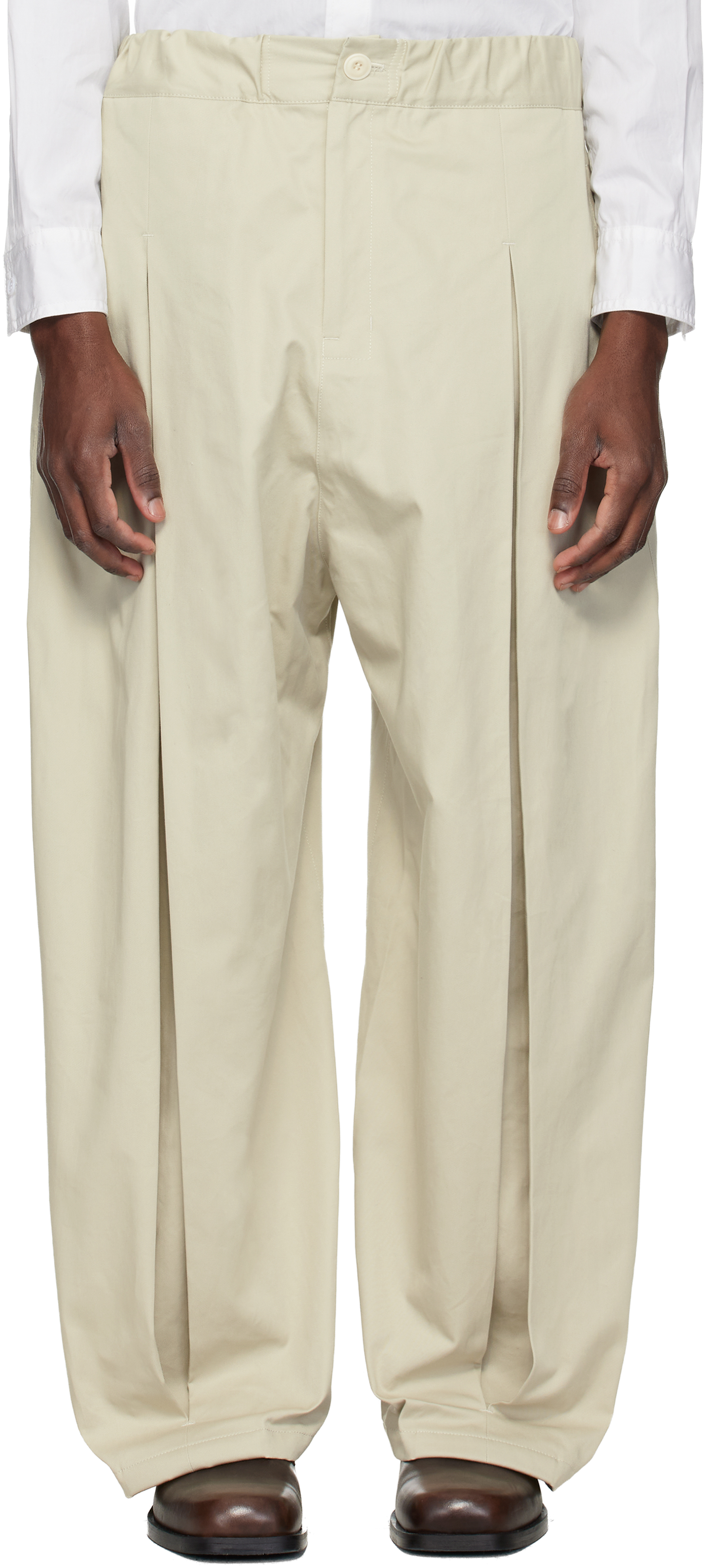 SAGE NATION: Off-White Box Pleat Trousers | SSENSE