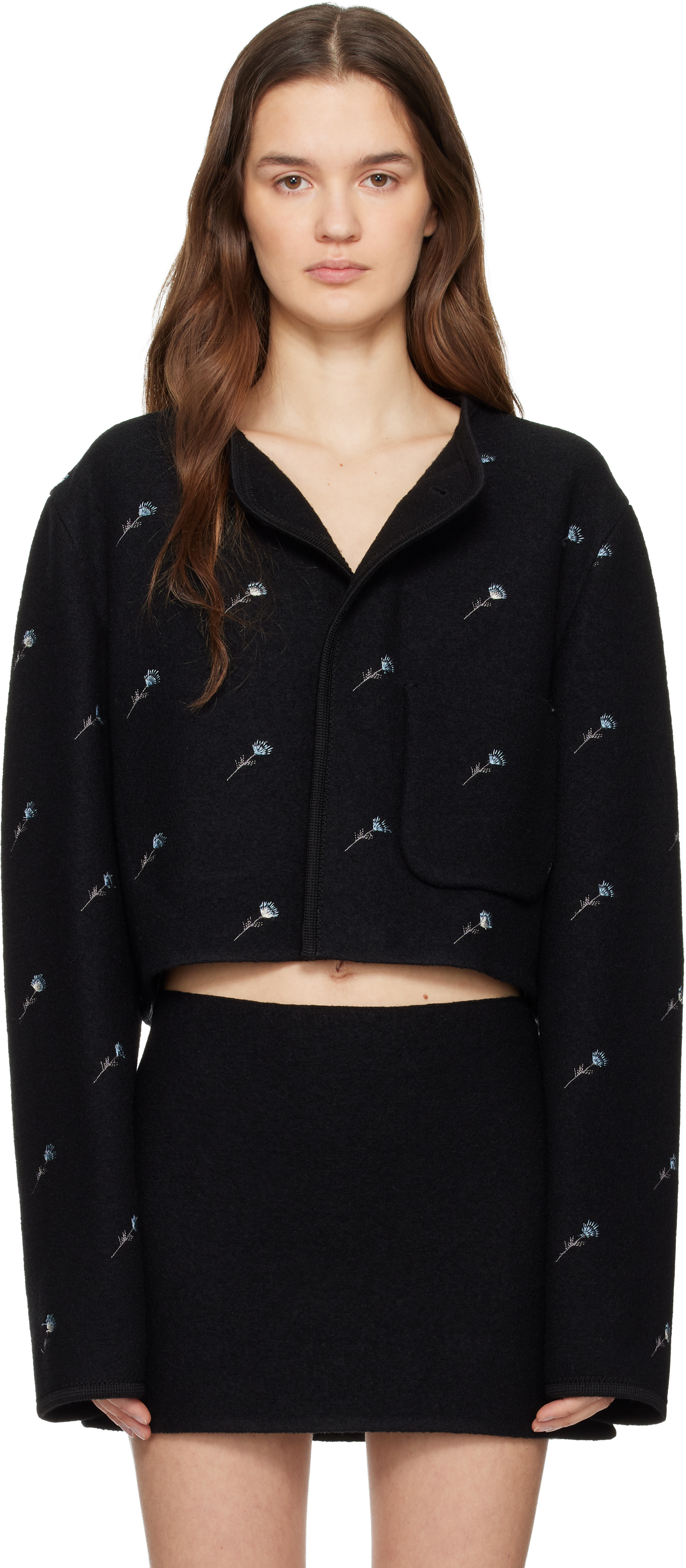 Rier: Black City Crop Flowers Walker Jacket | SSENSE UK