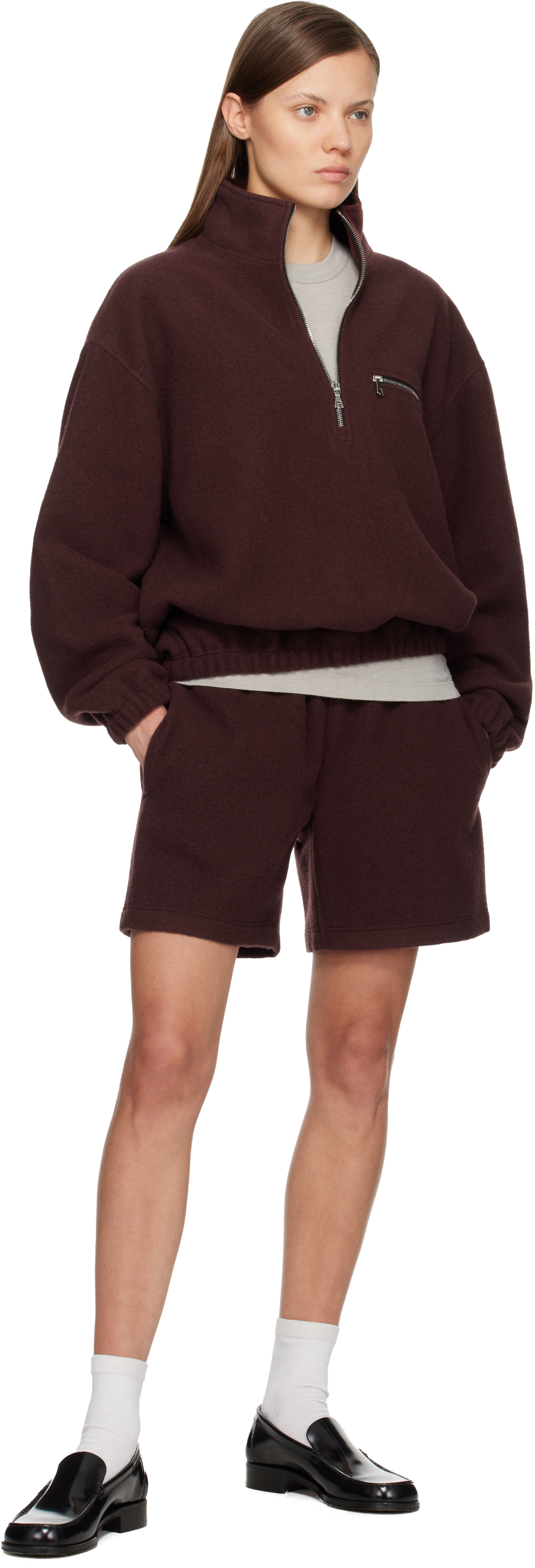 Rier Ssense Exclusive Burgundy Fleece Shorts In Burgundy